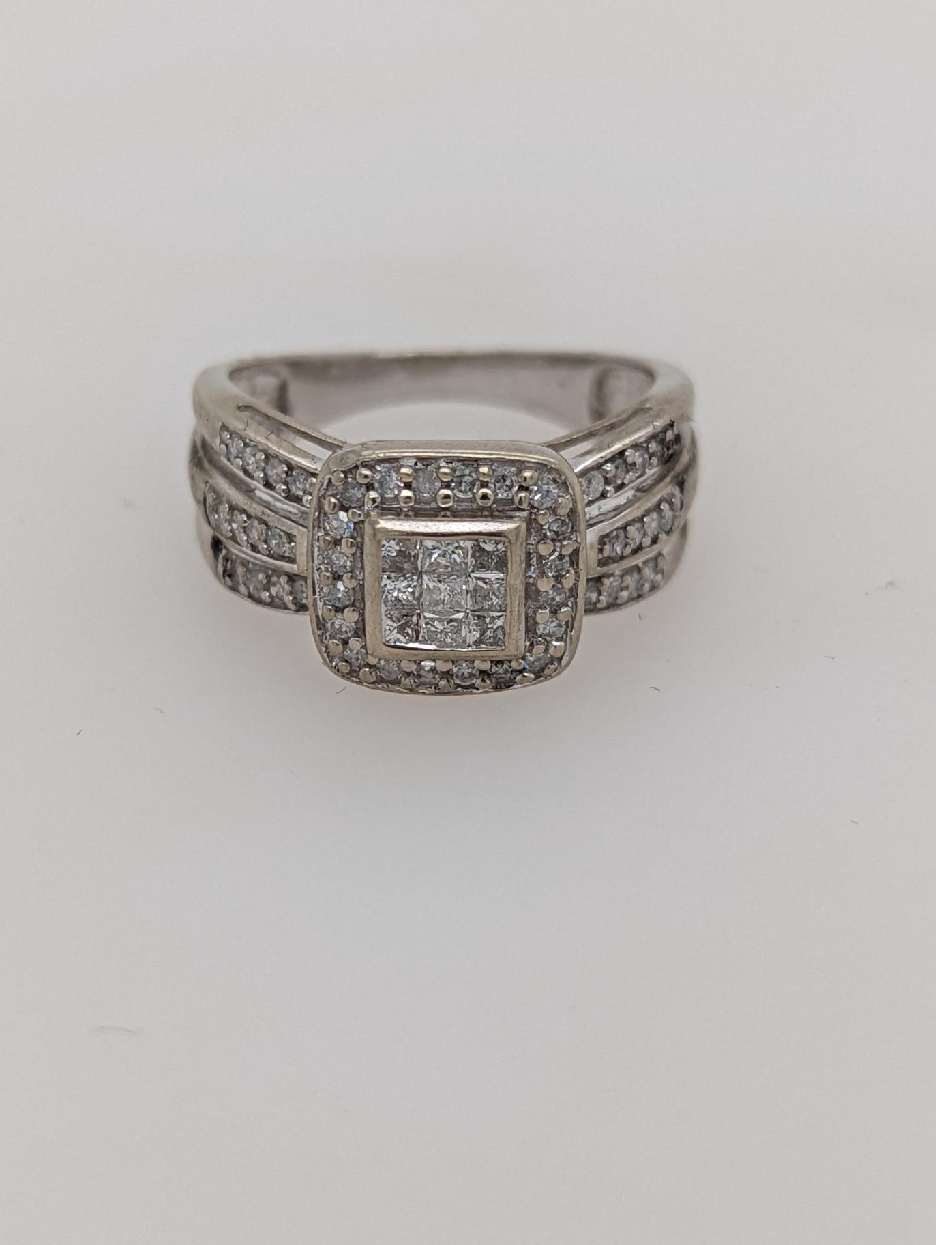 10K White Gold Diamond Engagement Style Ring; Size 7