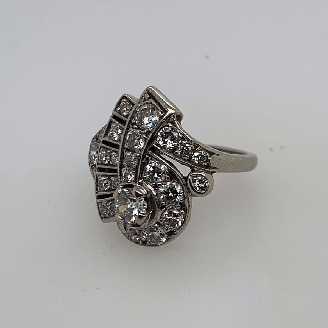 1940 s Retro 14K White Gold and Diamond Cocktail Ring; Size 7.25
1.4CTTW; K-L Color/SI1 Clarity