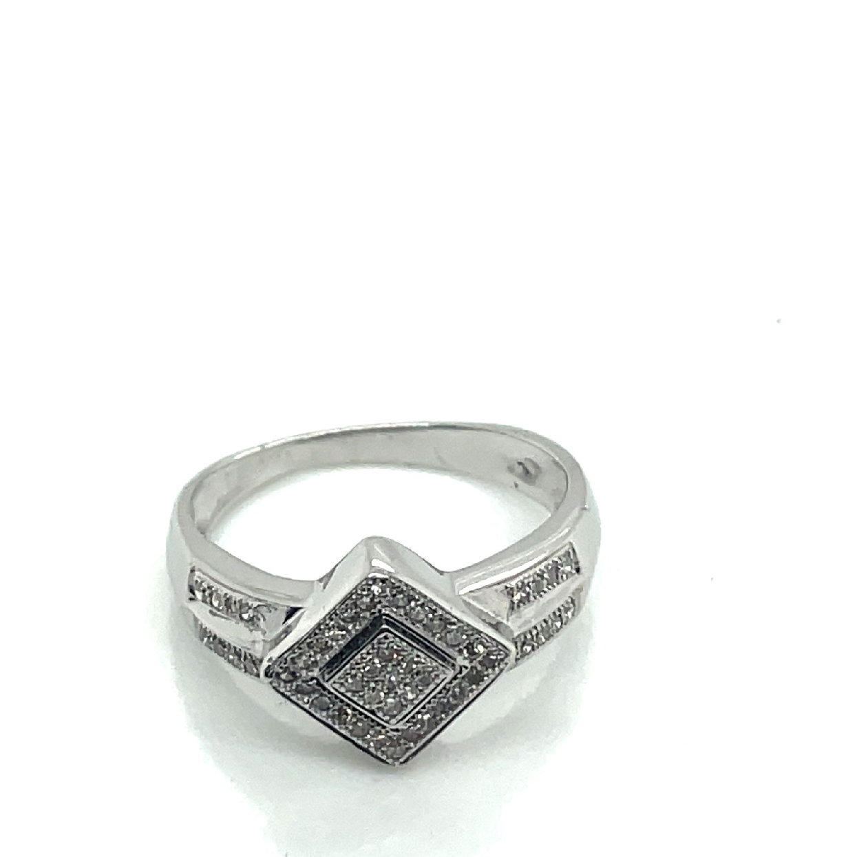 14K White Gold Diamond Ring with Channel Set Diamonds on the Side and Square Shaped Center Size 4.75
