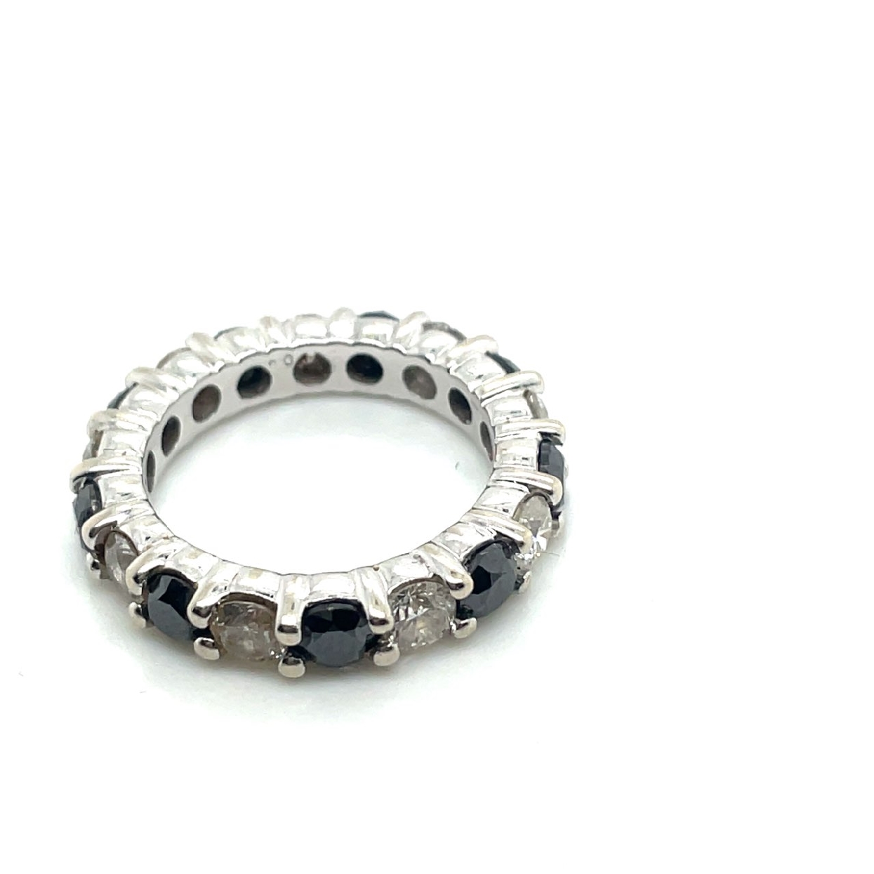 14K White Gold Eternity Band with Black and White Diamonds 4.5TDW Size 6.5 
4mm shank 