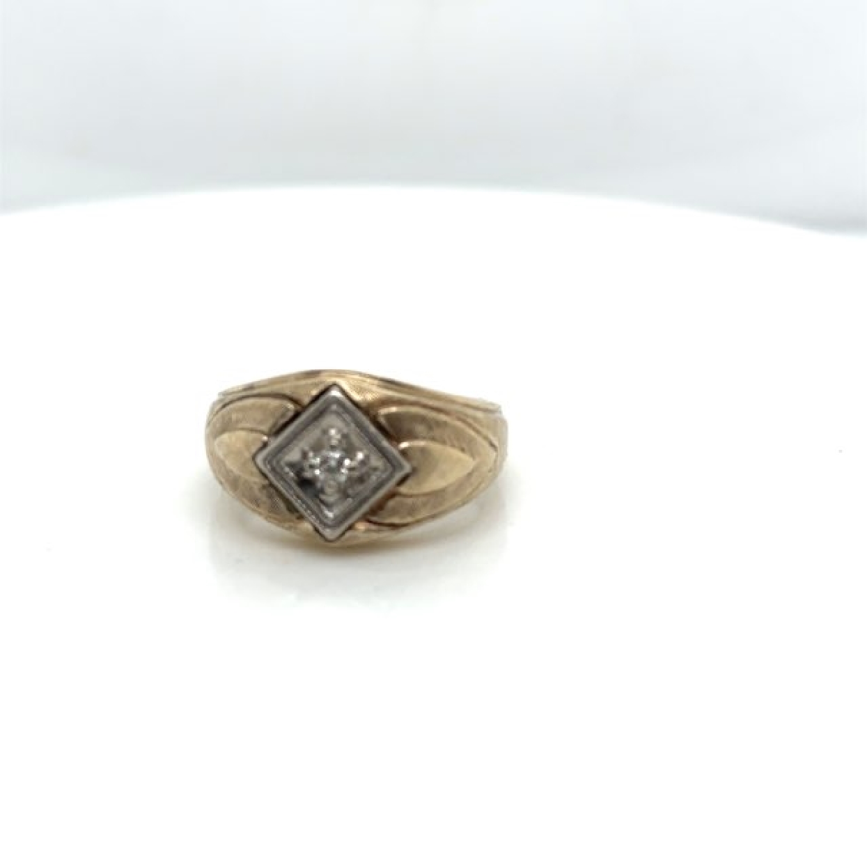 10K Yellow and White Gold Two-Toned Diamond Signet Style Ring Size 8.75