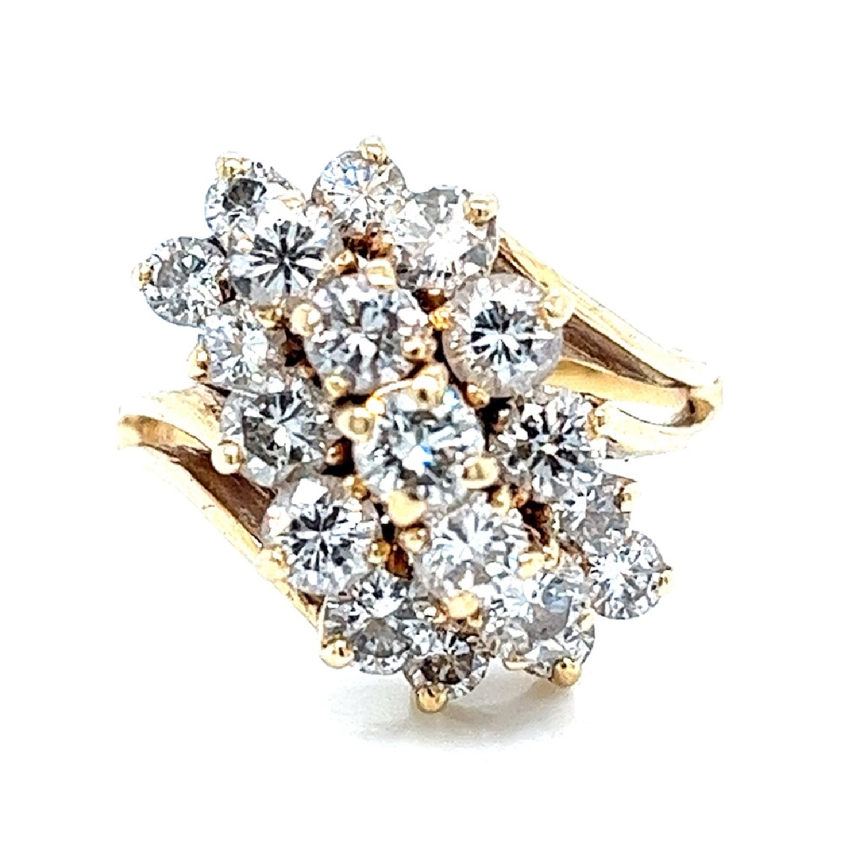 14K Yellow Gold Three Row Brown Diamond Ring Size 8.5 
2.50CT
*Two chipped diamonds