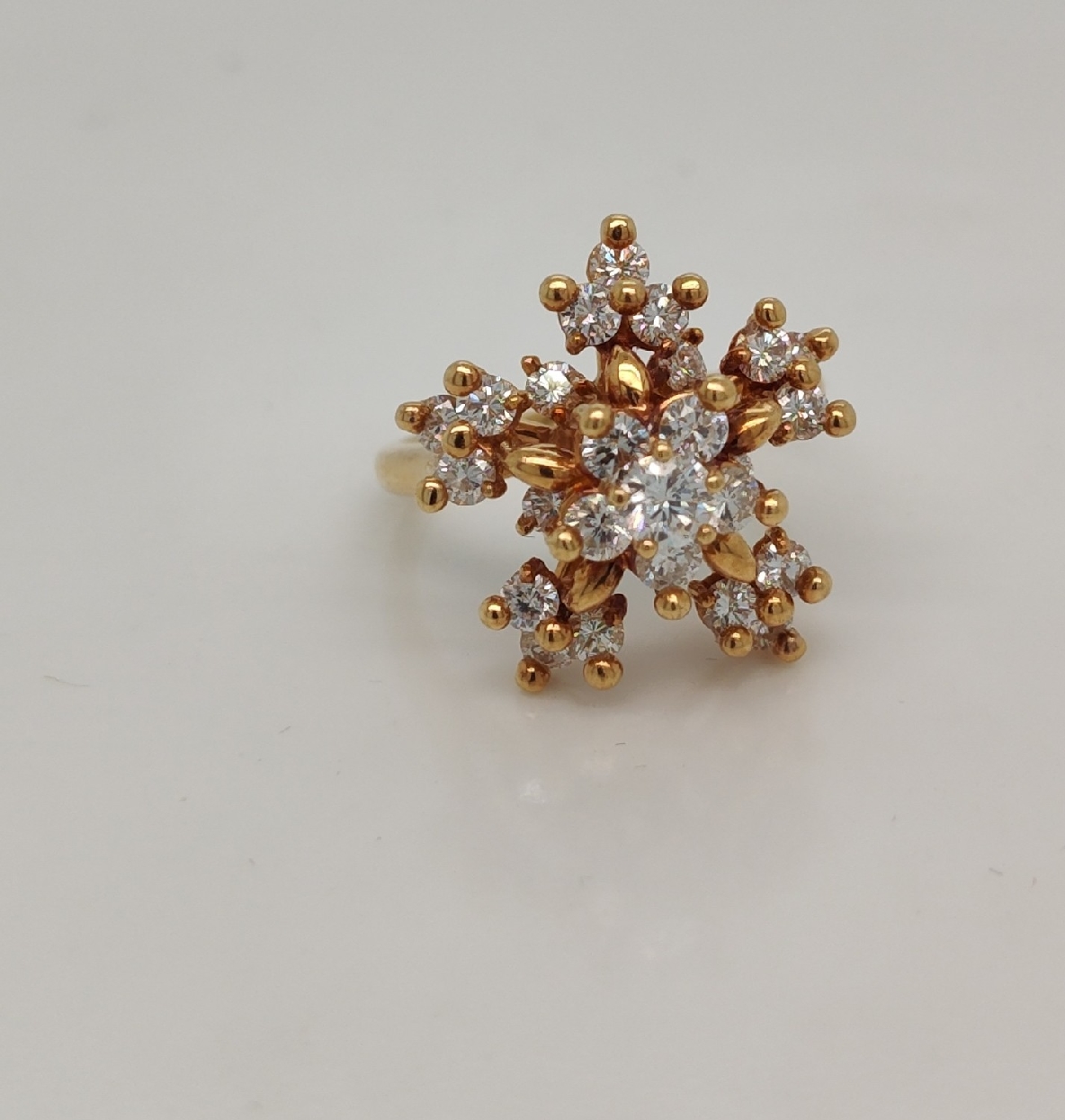 18K Yellow Gold Snowflake Style Diamond Ring 1.03CTTW Size 5.25