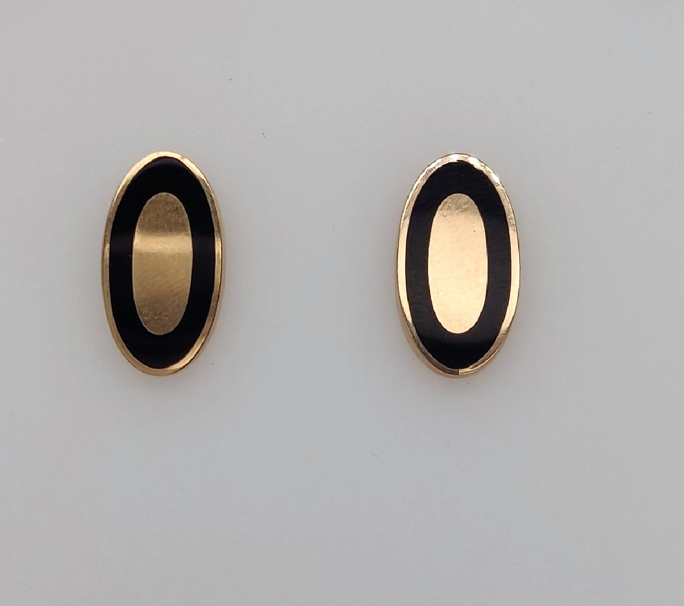 14K Yellow Gold Oval Stud Earrings with Black Enamel