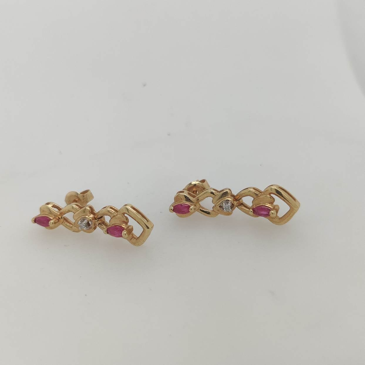 14K Yellow Gold Ruby and Diamond Earrings on Posts