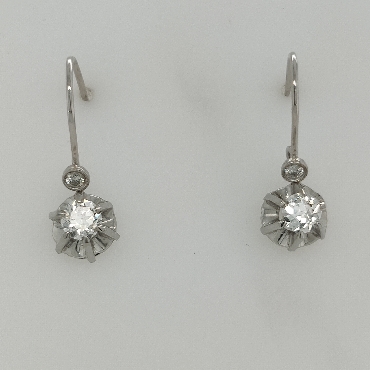 Platinum Old European Cut Diamond Drop Earrings in Buttercup Setting with 14K Ear Wires; 1.03CTTW; G-I Color; VS1-2 Clarity
Comes with Appraisal