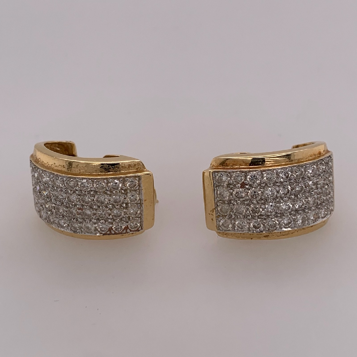 14k Yellow Gold Pave Diamond Omega Back Earrings 2.0 CTTW 