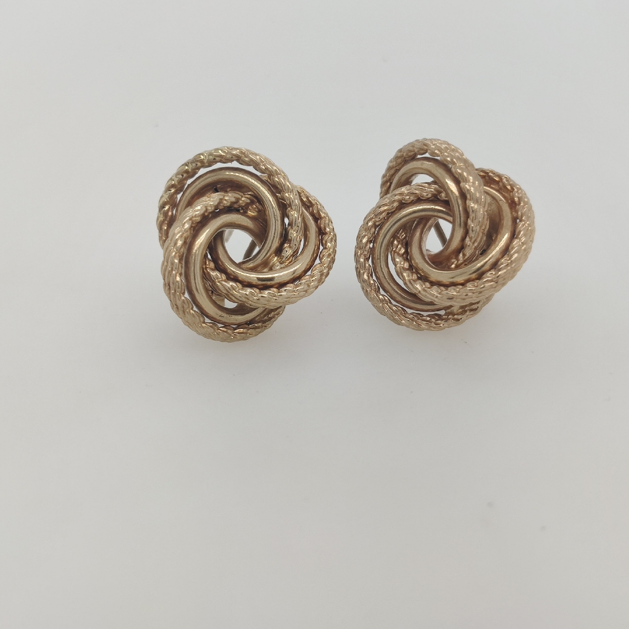 14K Yellow Gold Textured Knot Earrings with Omega Backs