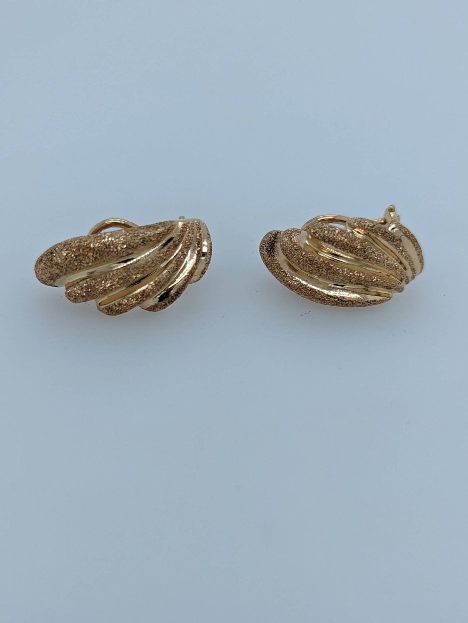 14K Yellow Gold Textured Wing Studs with Omega Backs