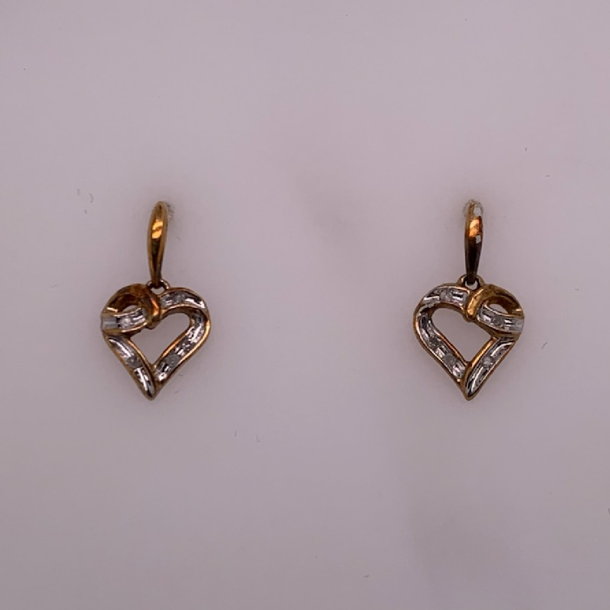 10k Yellow Gold Diamond Heart Drop Earrings 