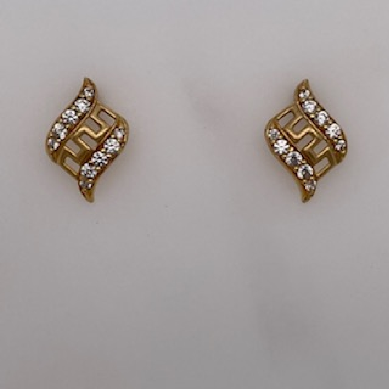 14K Yellow Gold Scroll Earings with 20 Diamond Accents 