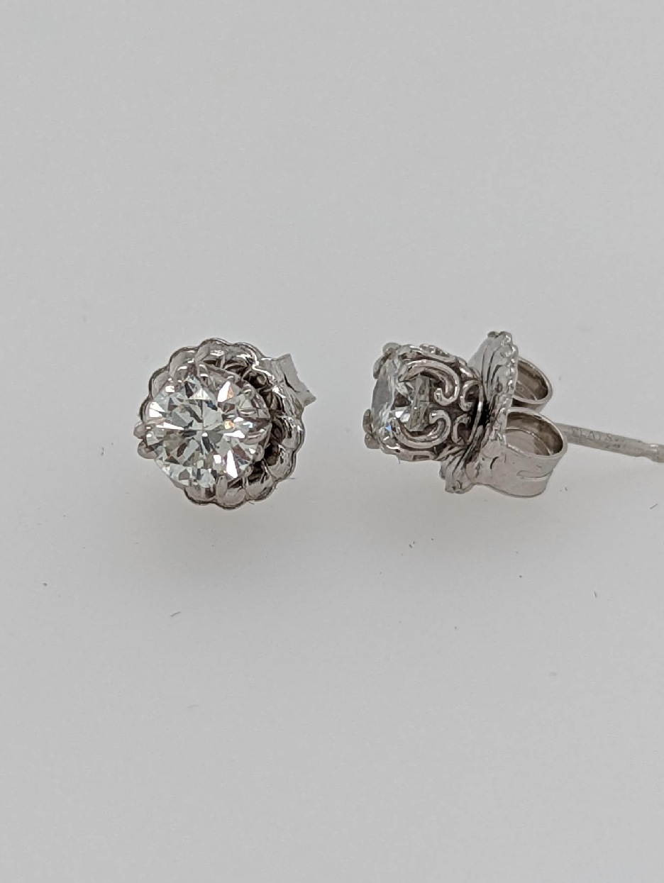 Platinum Diamond Stud Earrings with Old European Cut Diamonds 0.80CTTW