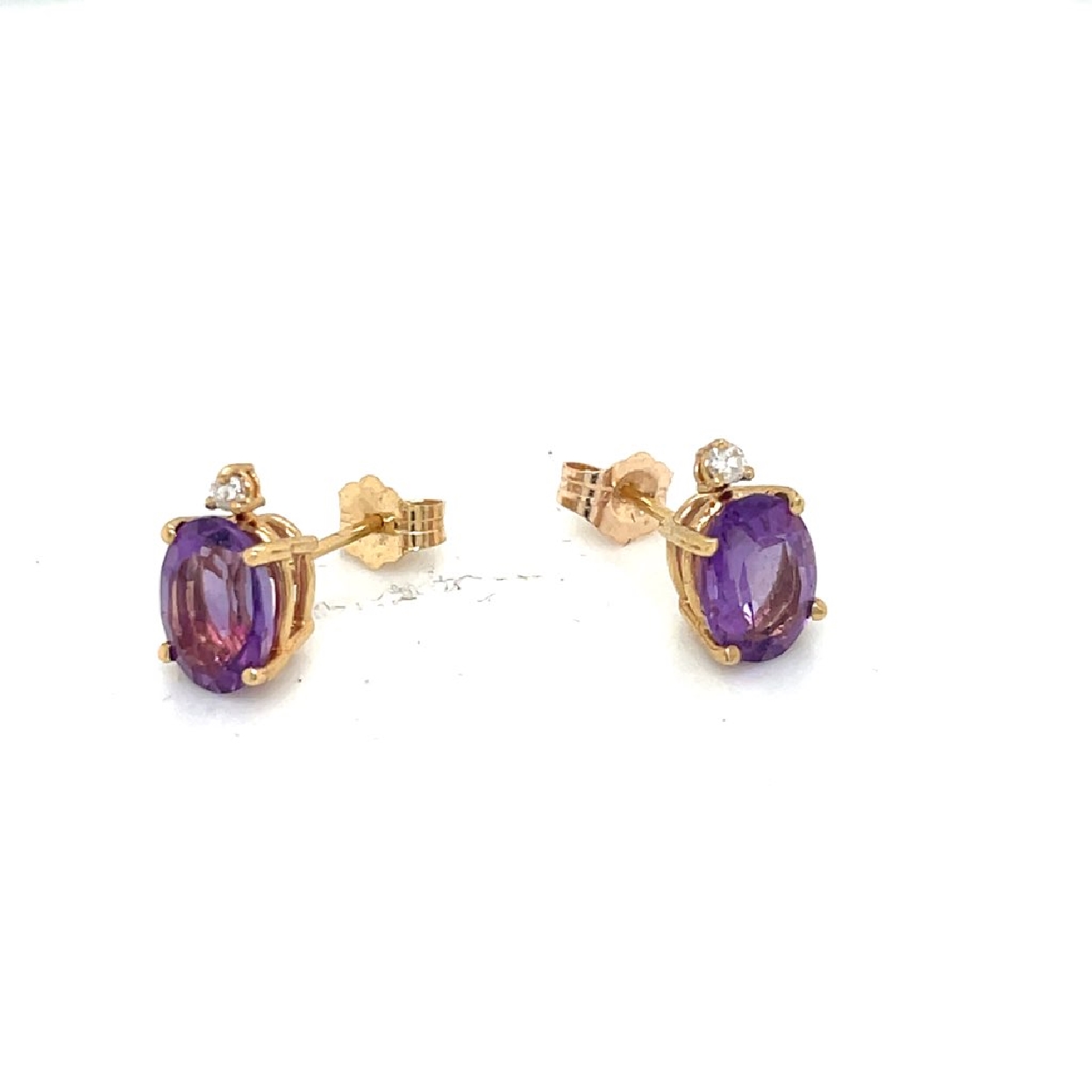 Amethyst 14k Yellow Gold Studs with Diamond Accents