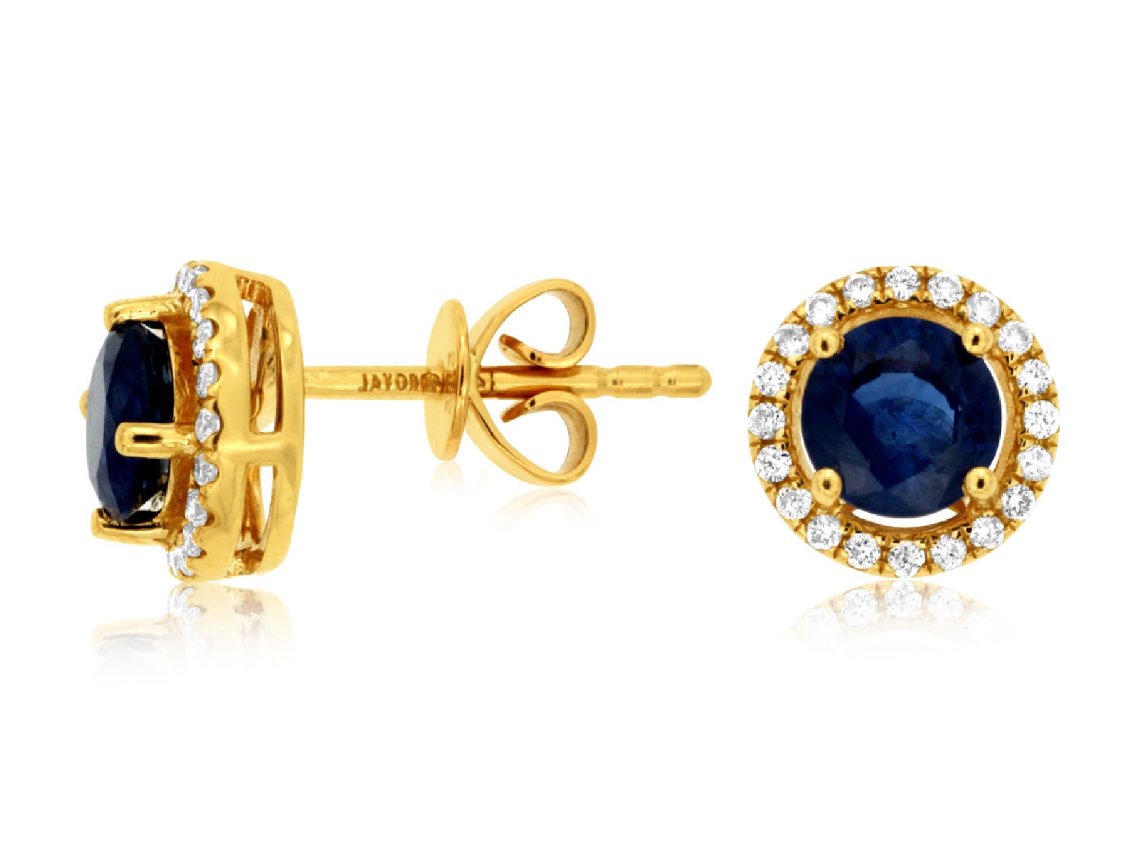 14k Yellow Gold Round Sapphire Stud Earrings with Diamond Halo

1.10cttw Sapphires
0.15cttw Diamonds