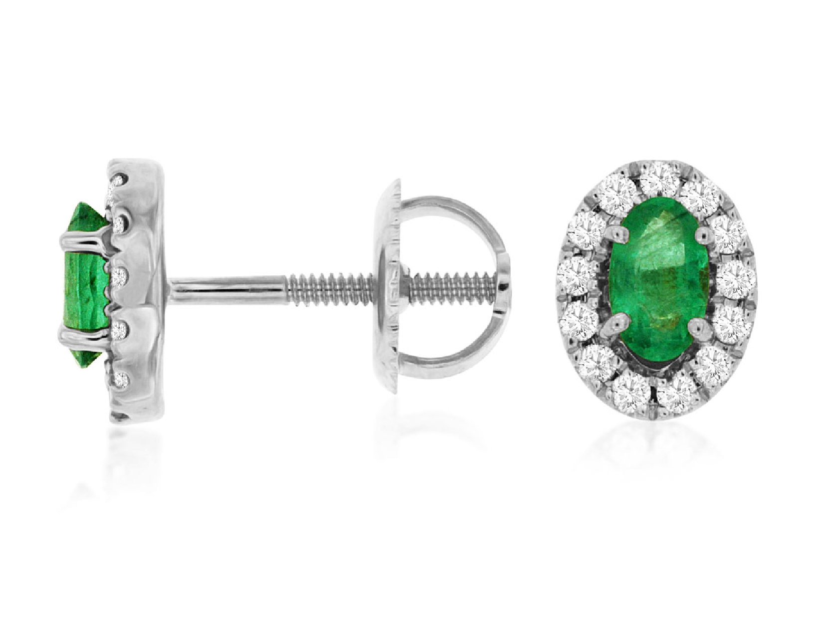 14K White Gold Round Emerald Stud Earrings with Diamond Halo 

0.44cttw Emeralds
0.18cttw Diamonds