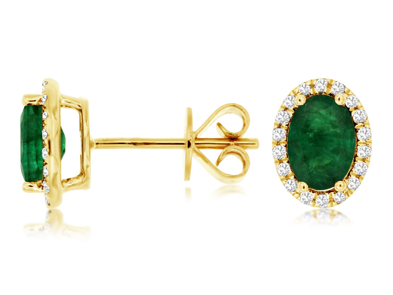 14K Yellow Gold Oval Emerald Stud Earrings with Diamond Halos

1.40cttw Emeralds
0.19cttw Diamonds 