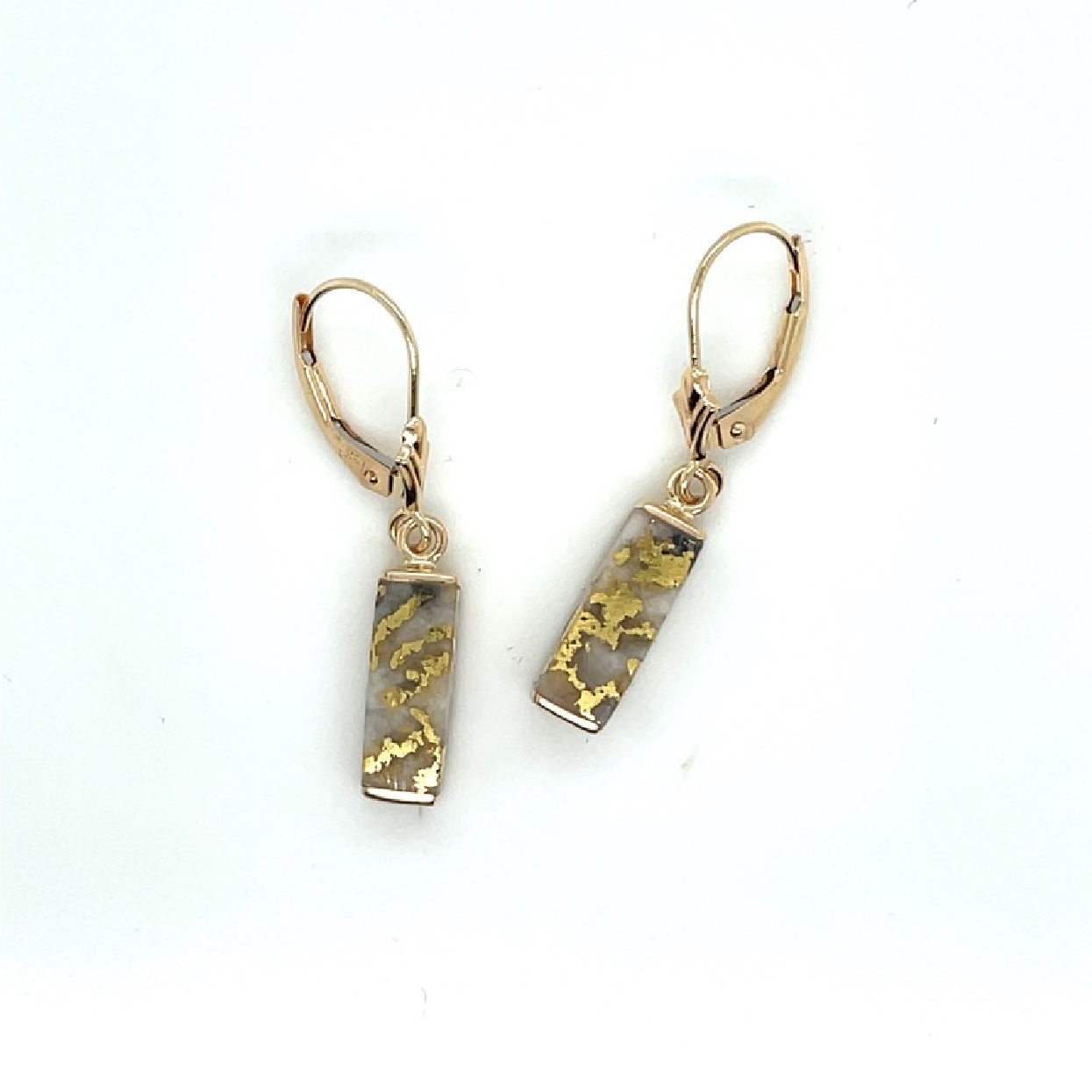 14K Yellow Gold Quartz Earring with Gold Marbling Details 