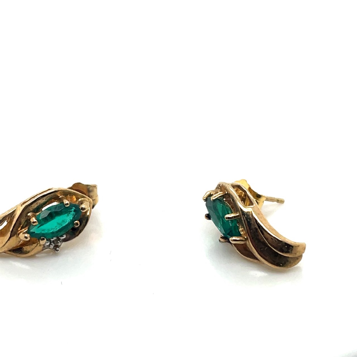 10K Yellow Gold Marquis Synthethic Emerald Earrings 