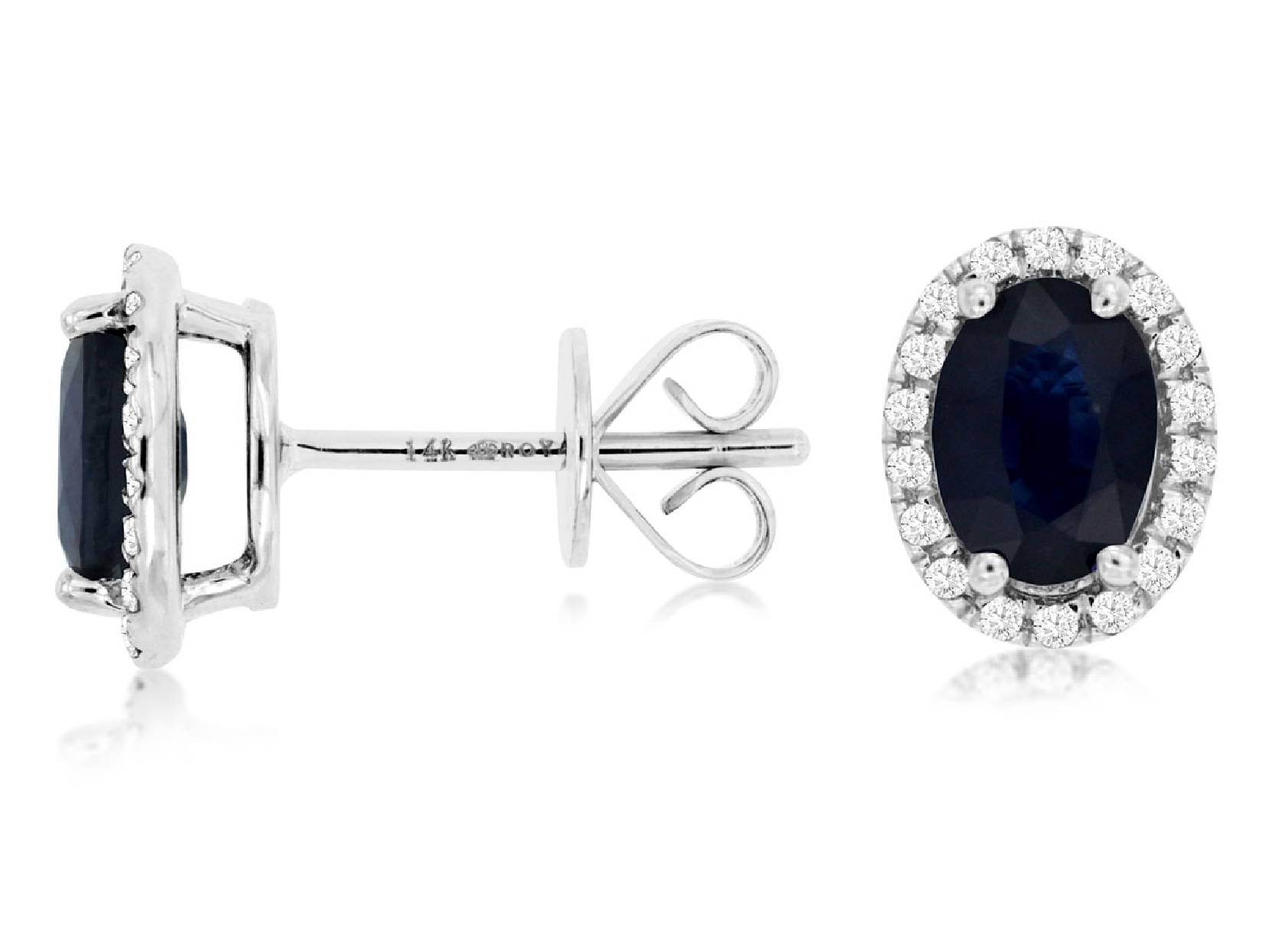 14K White Gold Oval Shaped Sapphire Studs with Diamond Halos
.19CT Diamonds
2.00CT Sapphires