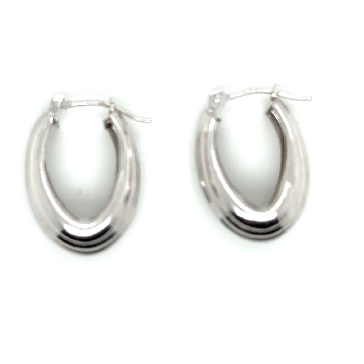 14K White Gold Hollow Textured Hoops 