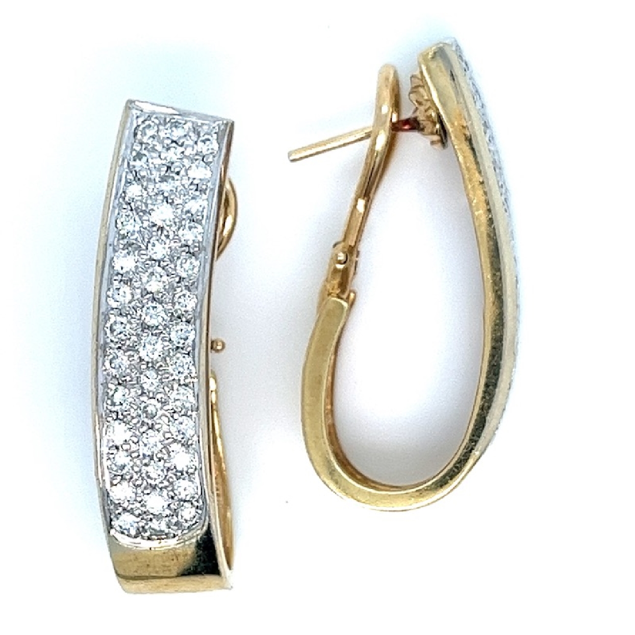 14K Yellow Gold Pave Diamond Hoop Earrings 1.6CT