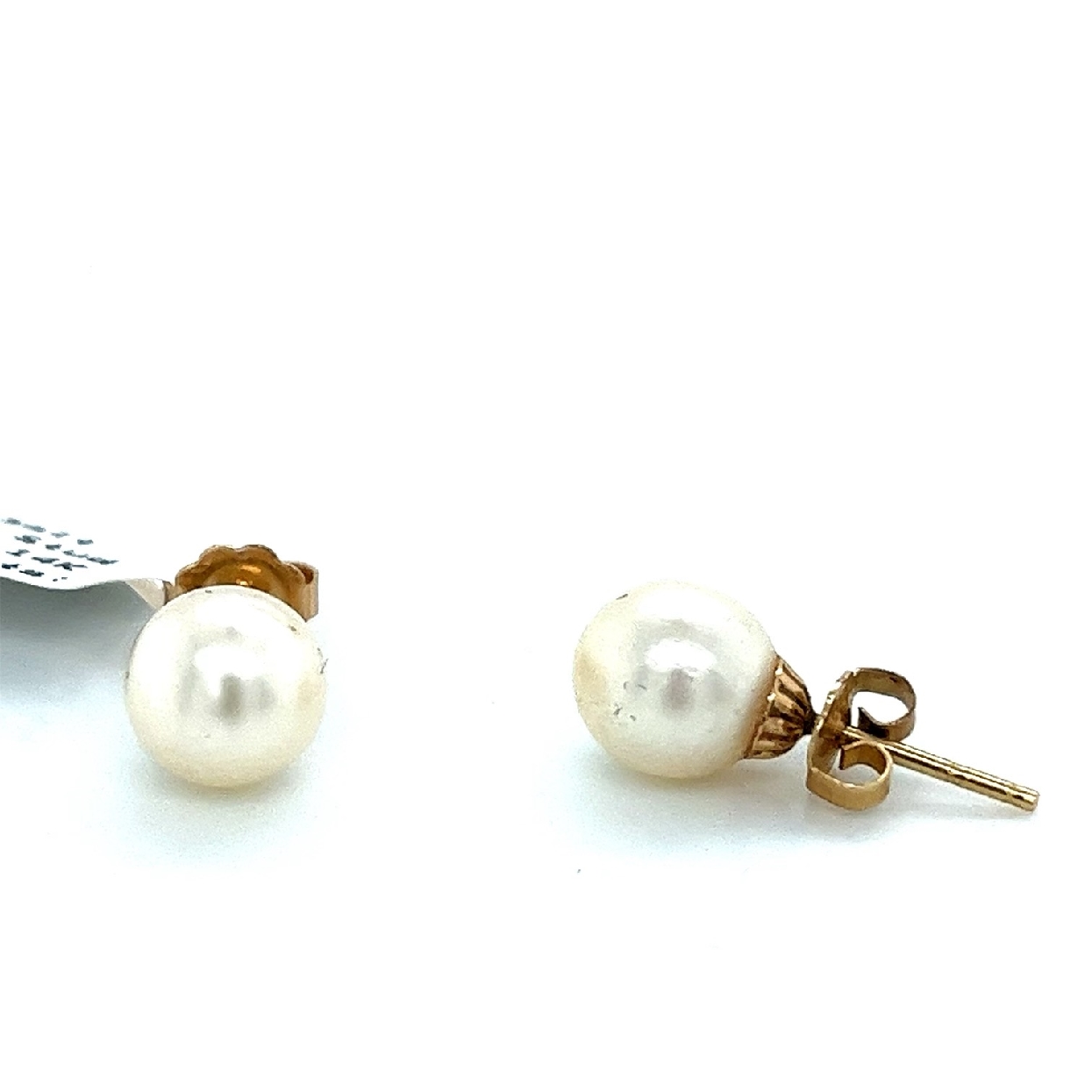 8mm White Salt Water Pearl Stud Earings With 14K Yellw Gold Posts

