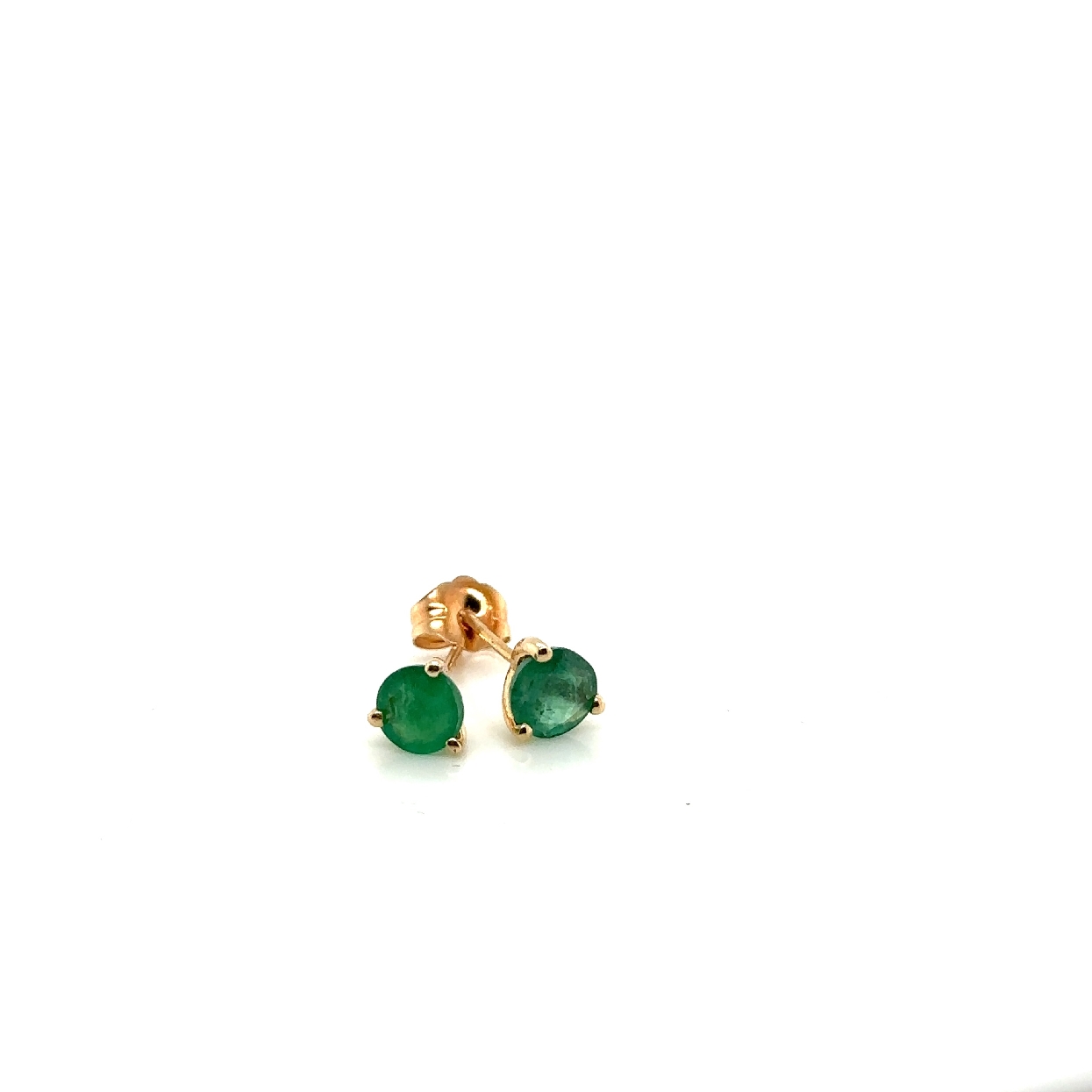 14K Yellow Gold Emerald Stud Earrings 