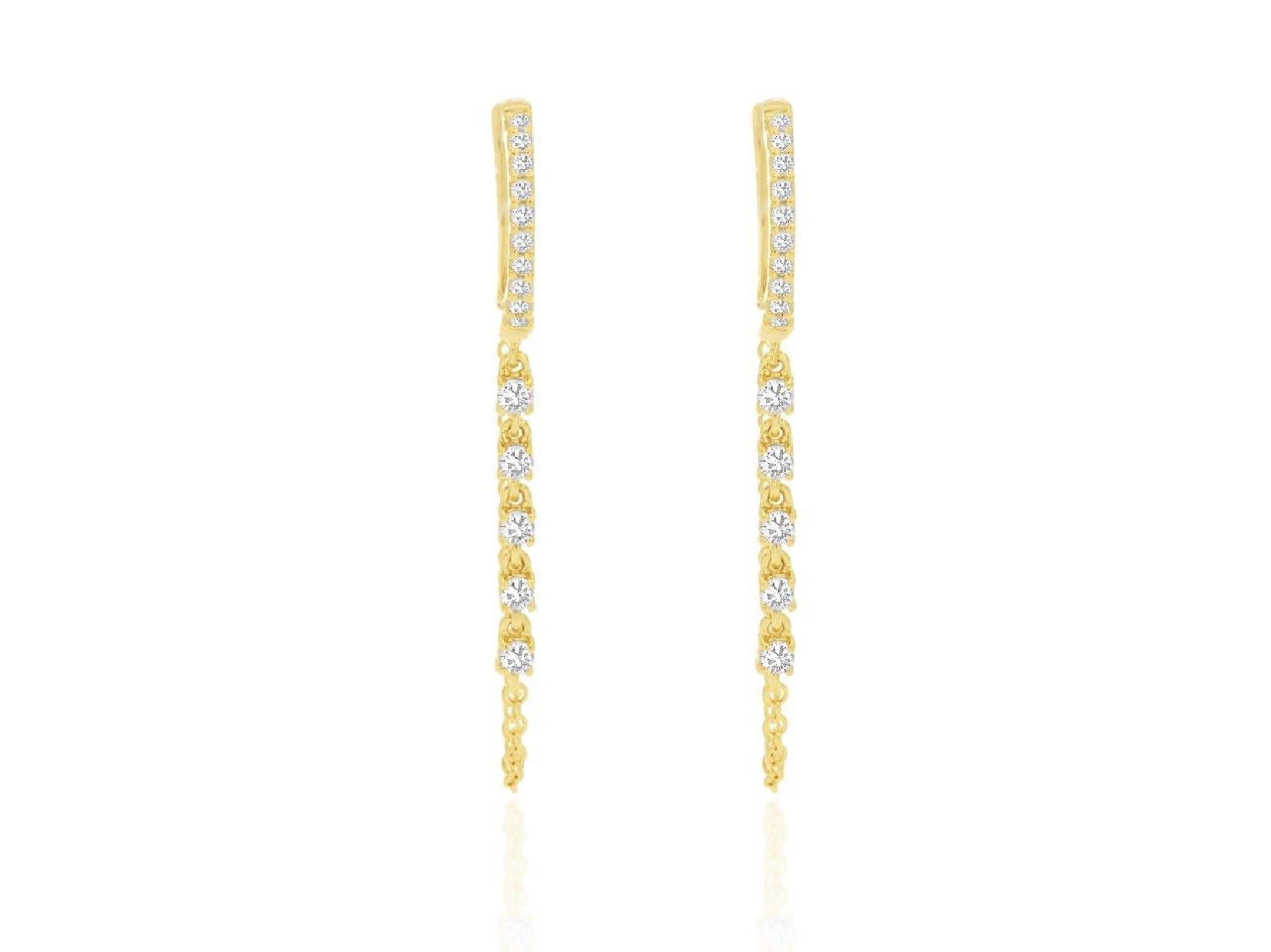 14K Yellow Gold Diamond Hoop Earrings with Diamond Chain Dangle 

0.40cttw Diamonds
