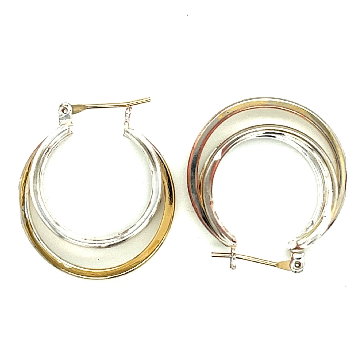 14K Two Tone Gold Triple Hoops with Lever Posts