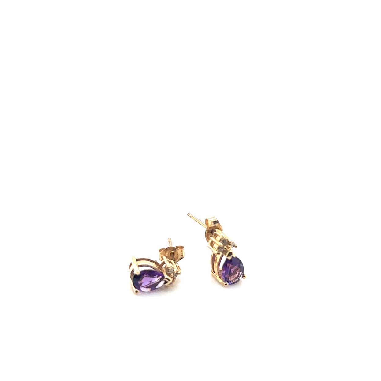 14K Yellow Gold Amethyst Earrings with Diamond Accents