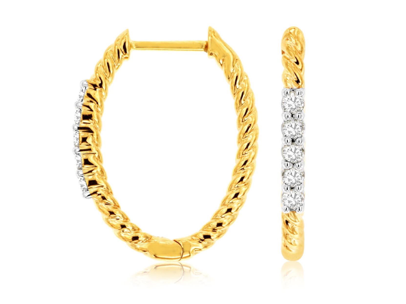 14K Ribbed Yellow Gold Hoops with Diamond Accents

0.20cttw Diamonds