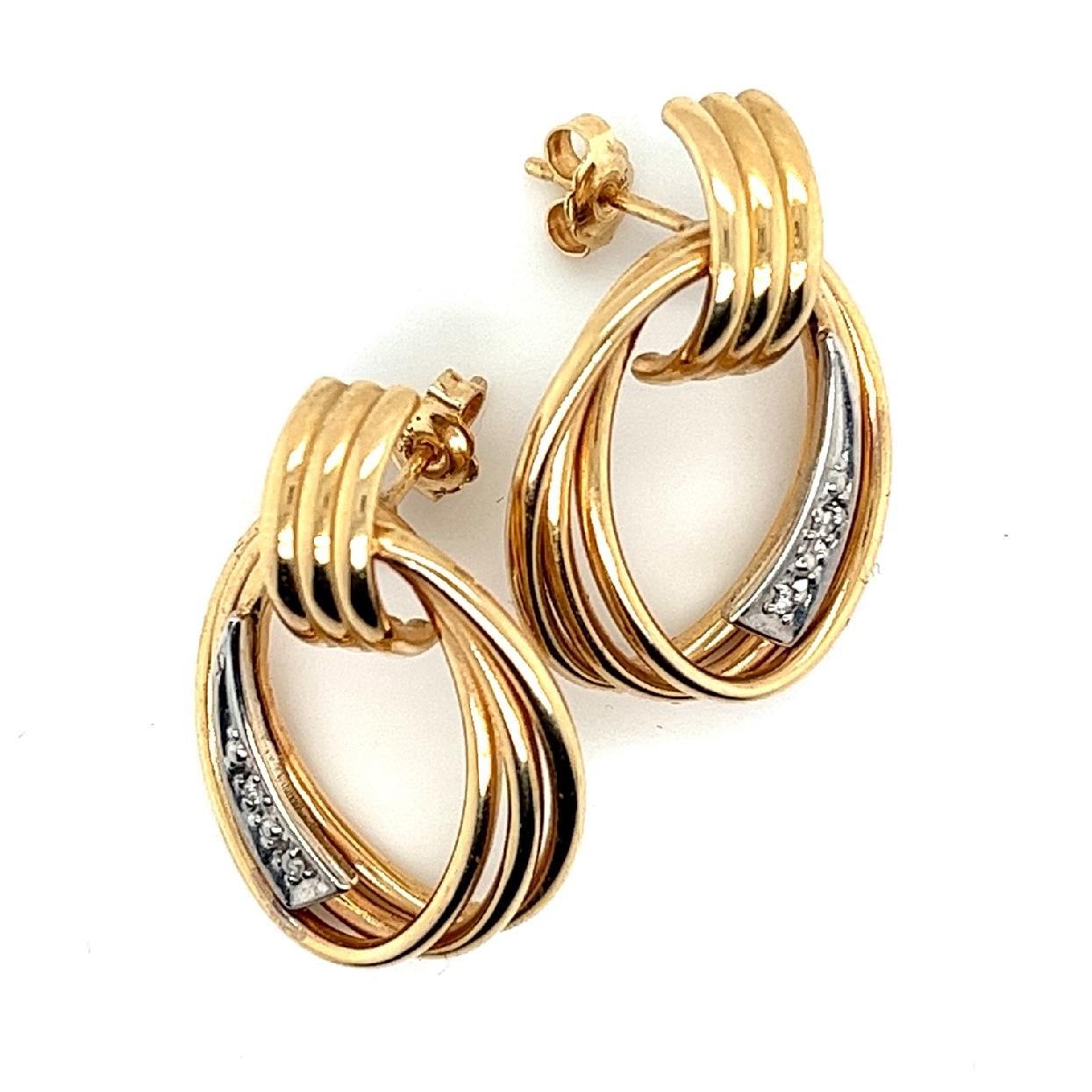 14K Yellow Gold Triple Loop Earrings with Diamond Accents