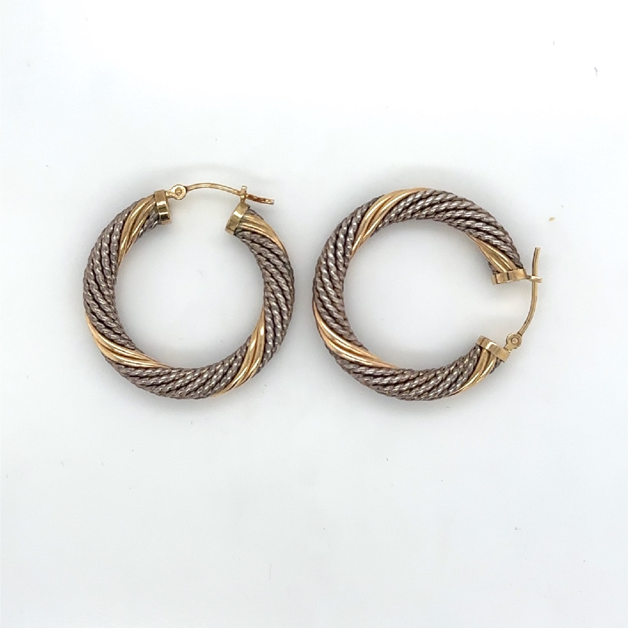 14K Yellow Gold and Silver Hoops 