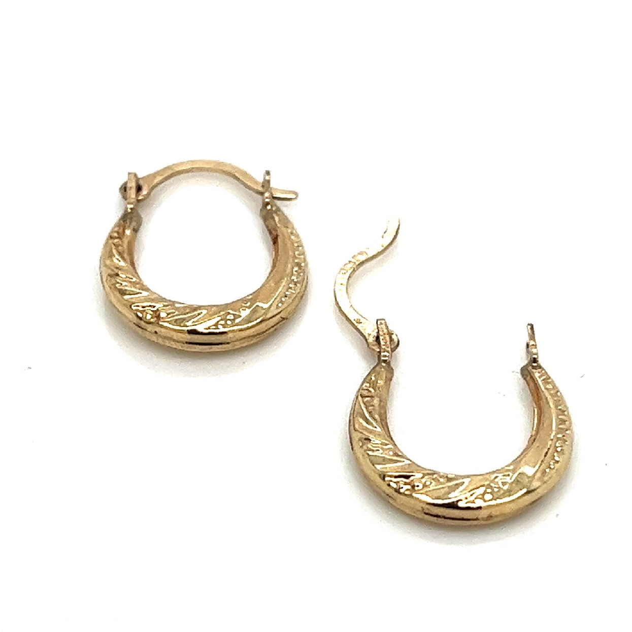 10K Yellow Gold Textured Hoop Earrings 