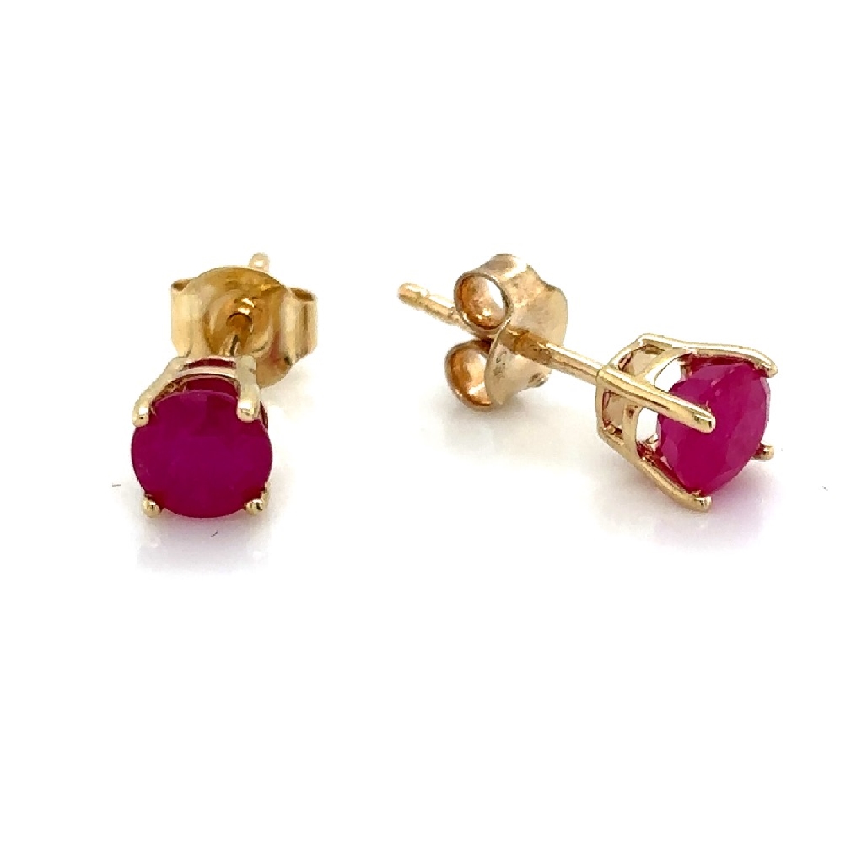 14K Yellow Gold Round Ruby 1CT Stud Earrings