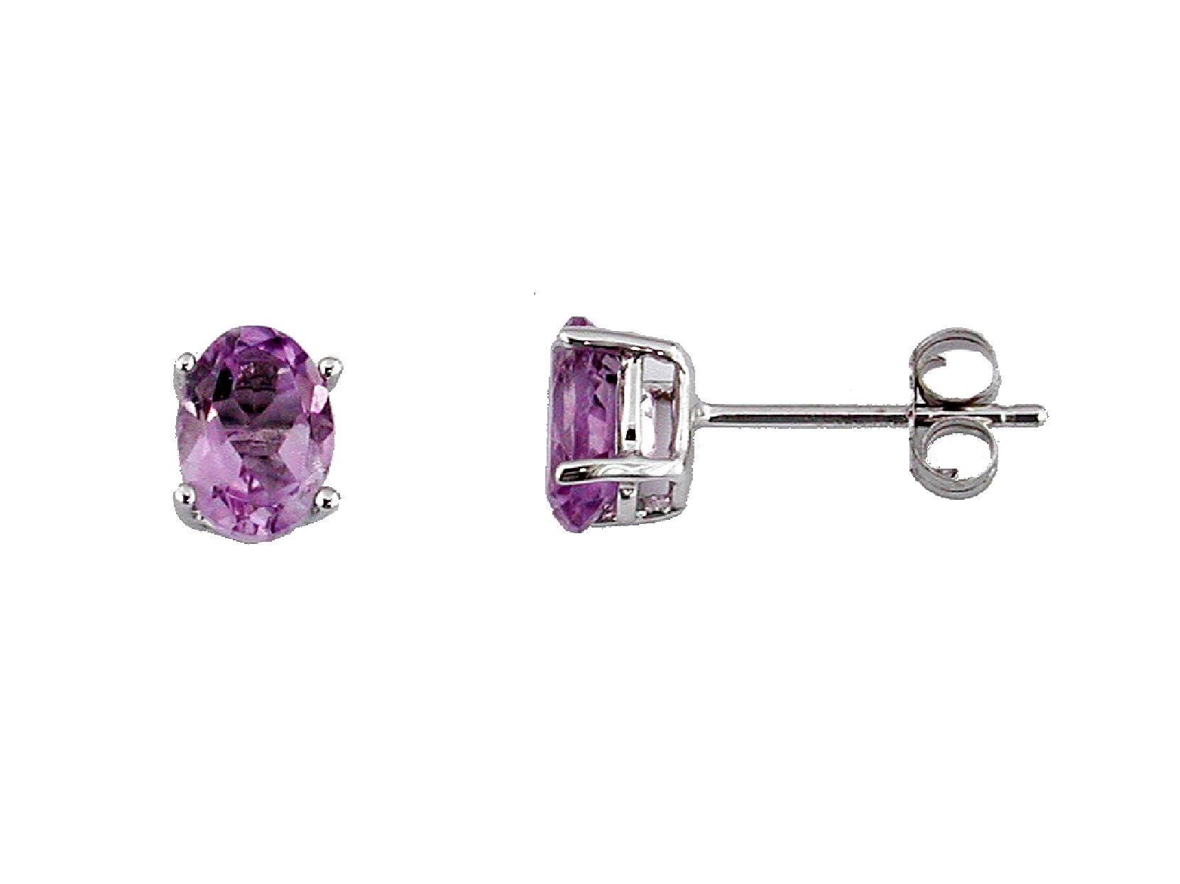 14K White Gold Oval Pink Amethyst studs 1.80 CTTW 
