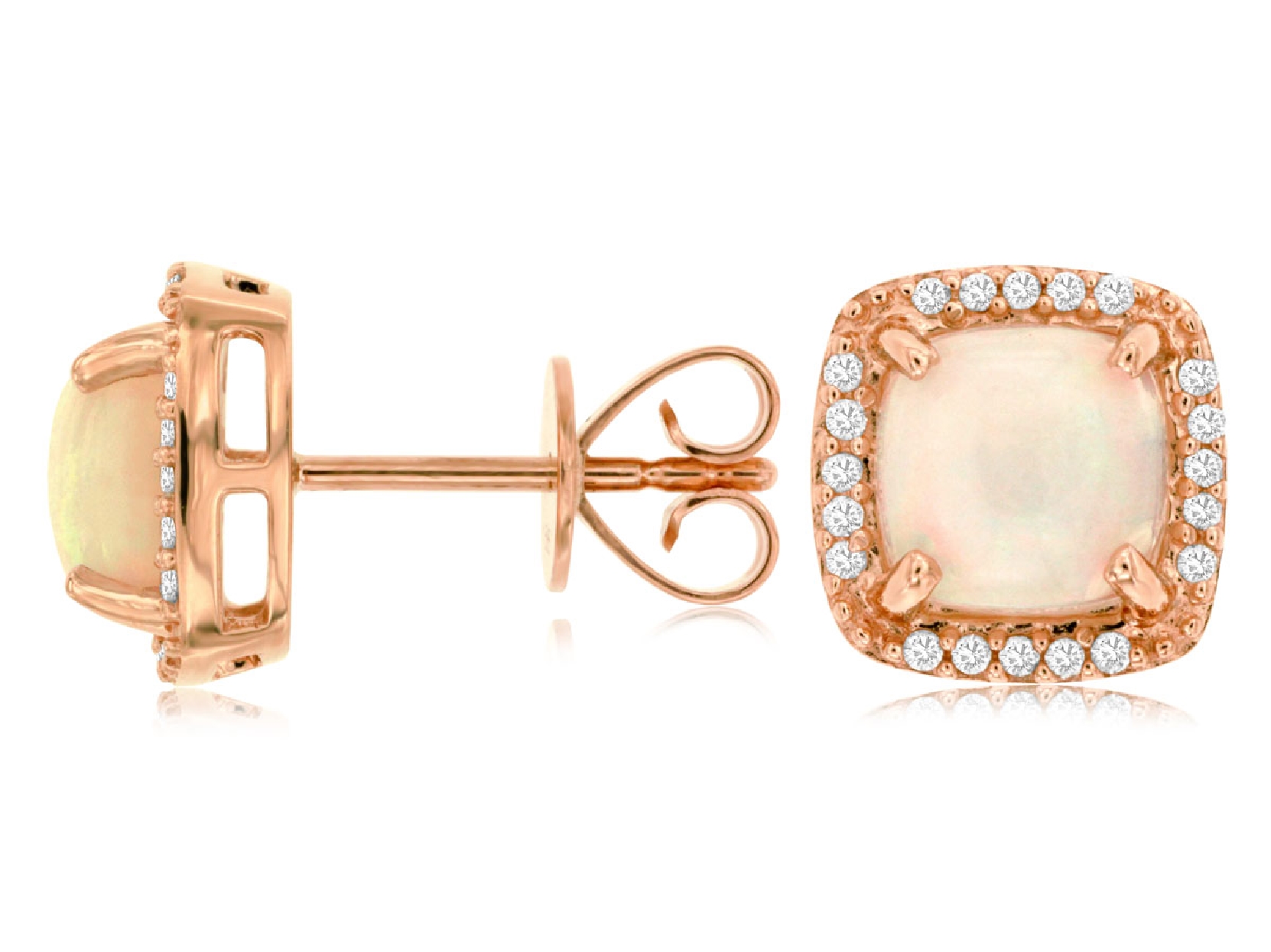 14K Rose Gold Opal & Diamon earring 
.16CTTW DIAMOND
1.80CTTW OPAL 
