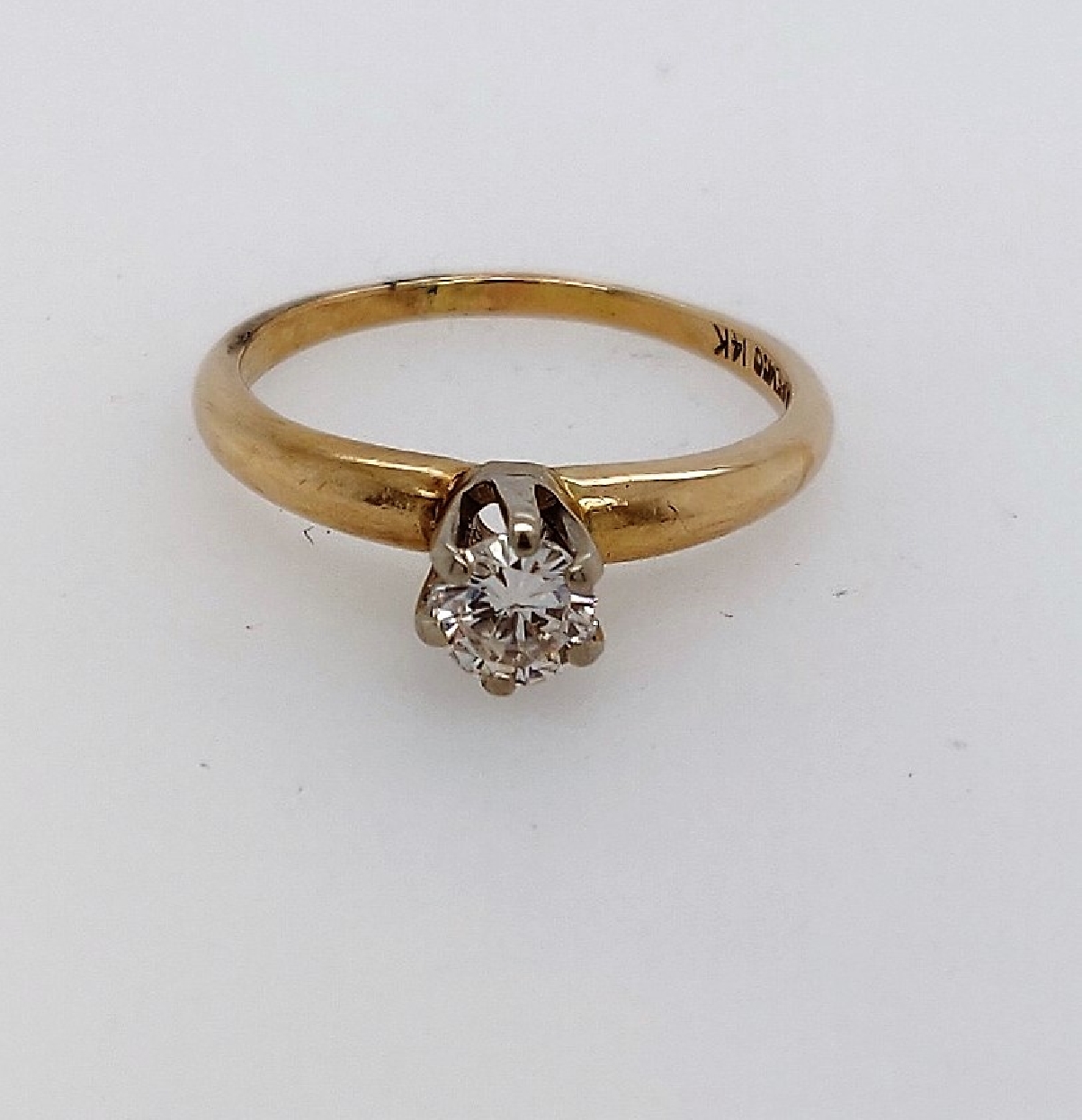 14k yellow gold vintage solitaire engagement ring 
0.36 CT 
K; VS-1

size 7.25