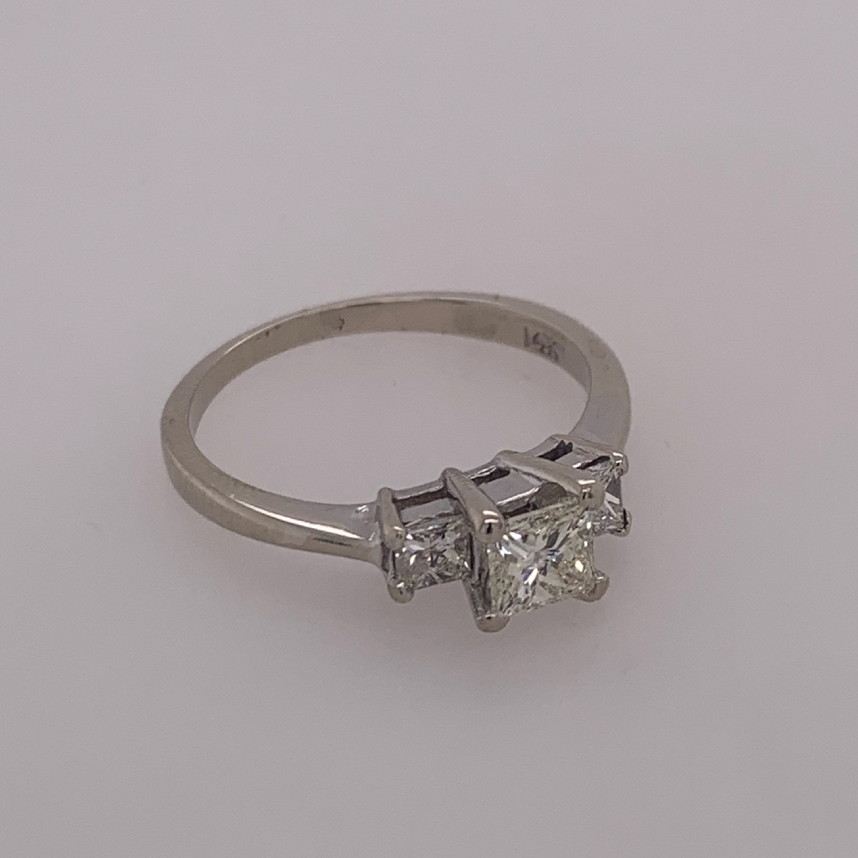 14k White Gold Princess Cut Diamond Three Stone Ring 0.5CT Center Size 7.25