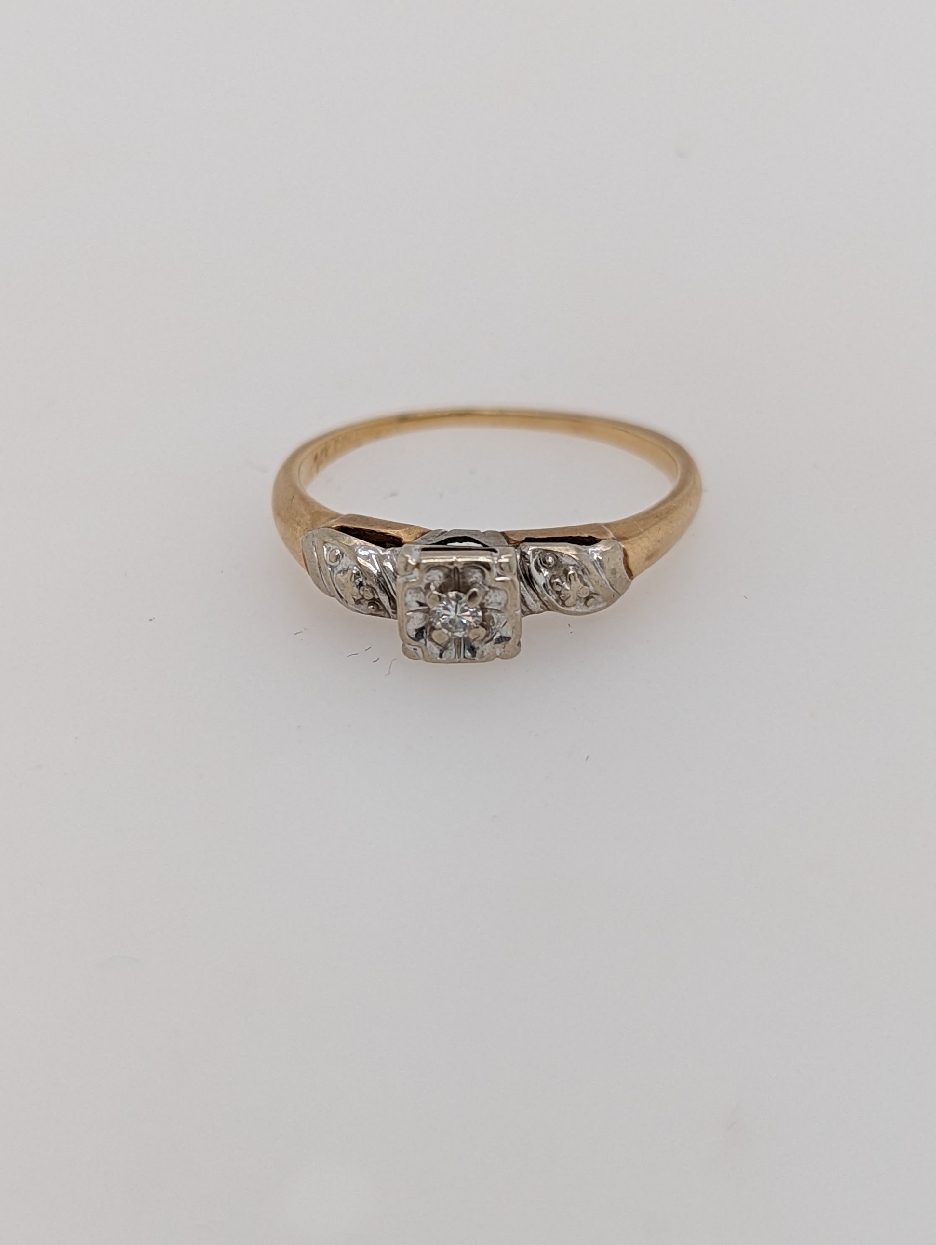 Vintage 14K Two Tone Gold Illusion Set Engagement Ring; Size 6.25