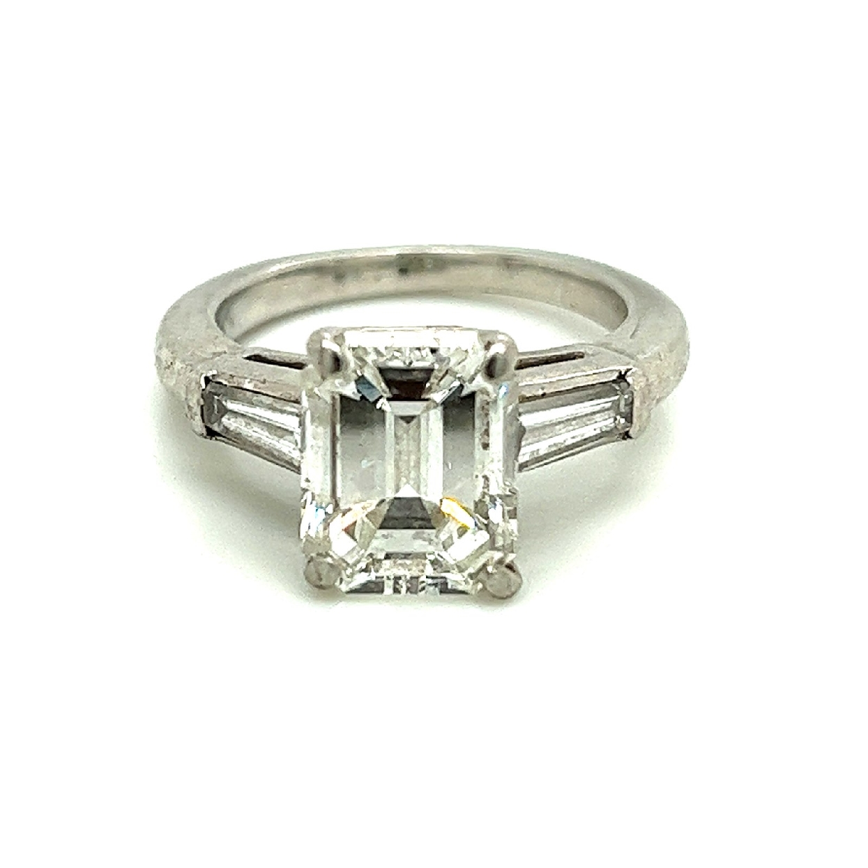 Platinum Emerald Cut 3CT Diamond Engagement Ring with Baugette Accent Diamonds SI1/I Size 5