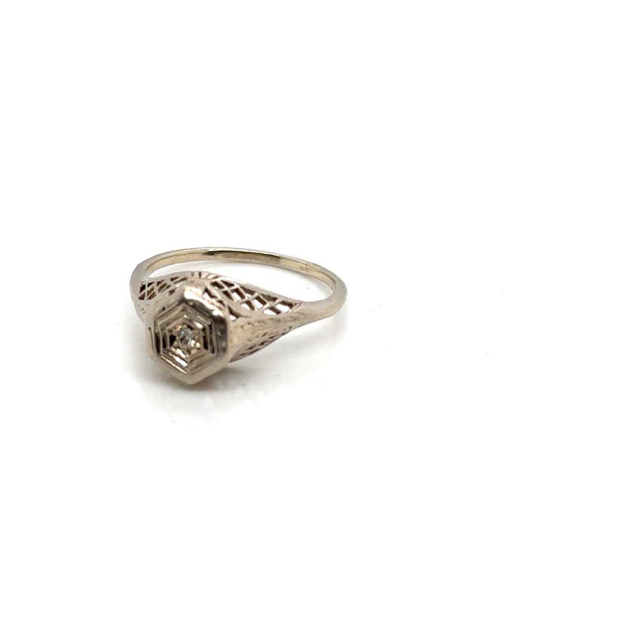 14K White Gold Vintage Diamond Engagement Ring Size 9.5 .03CT