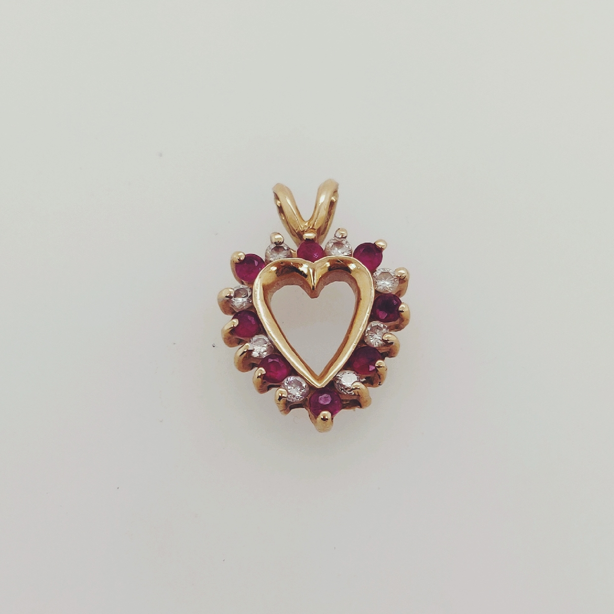 14K Yellow Gold Ruby and Diamond Heart Pendant