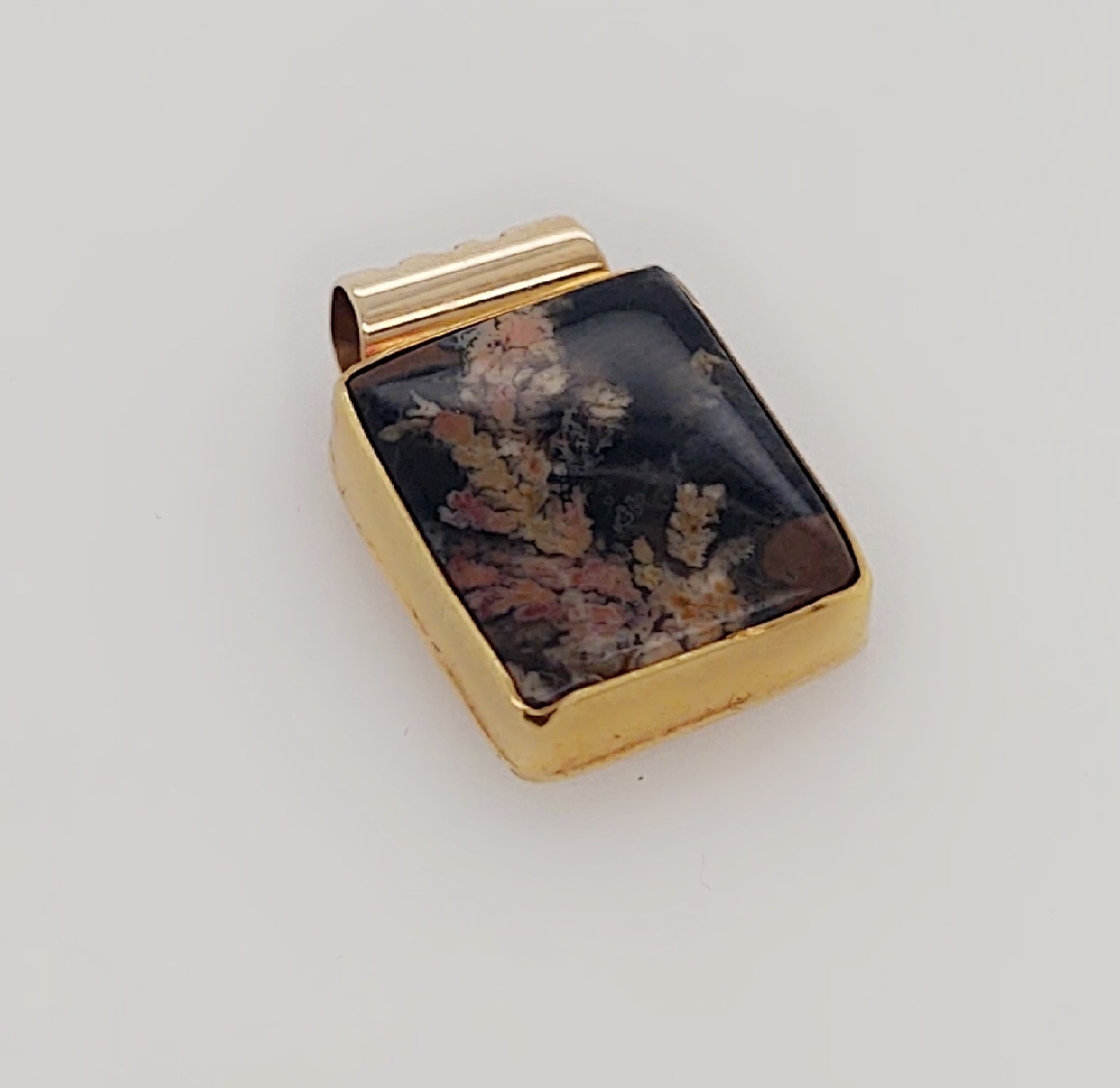 14K Yellow Gold Square Pendant with Moss Agate 