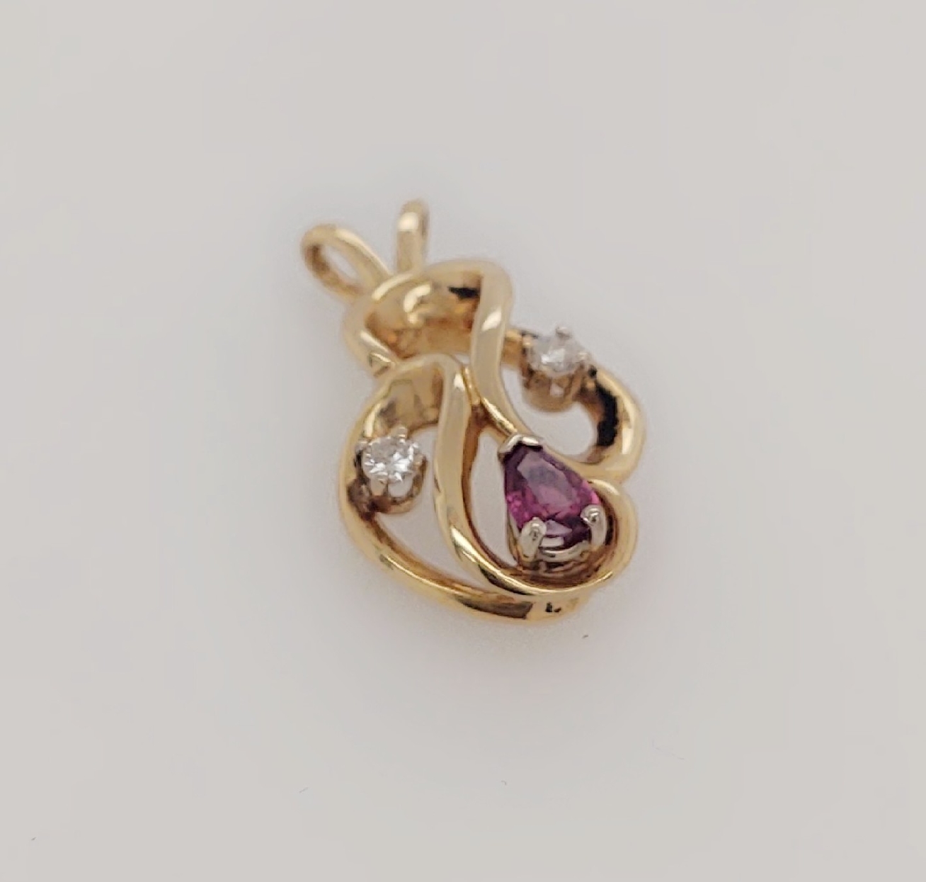 14K Yellow Gold Pendant with Diamond and Ruby Accents