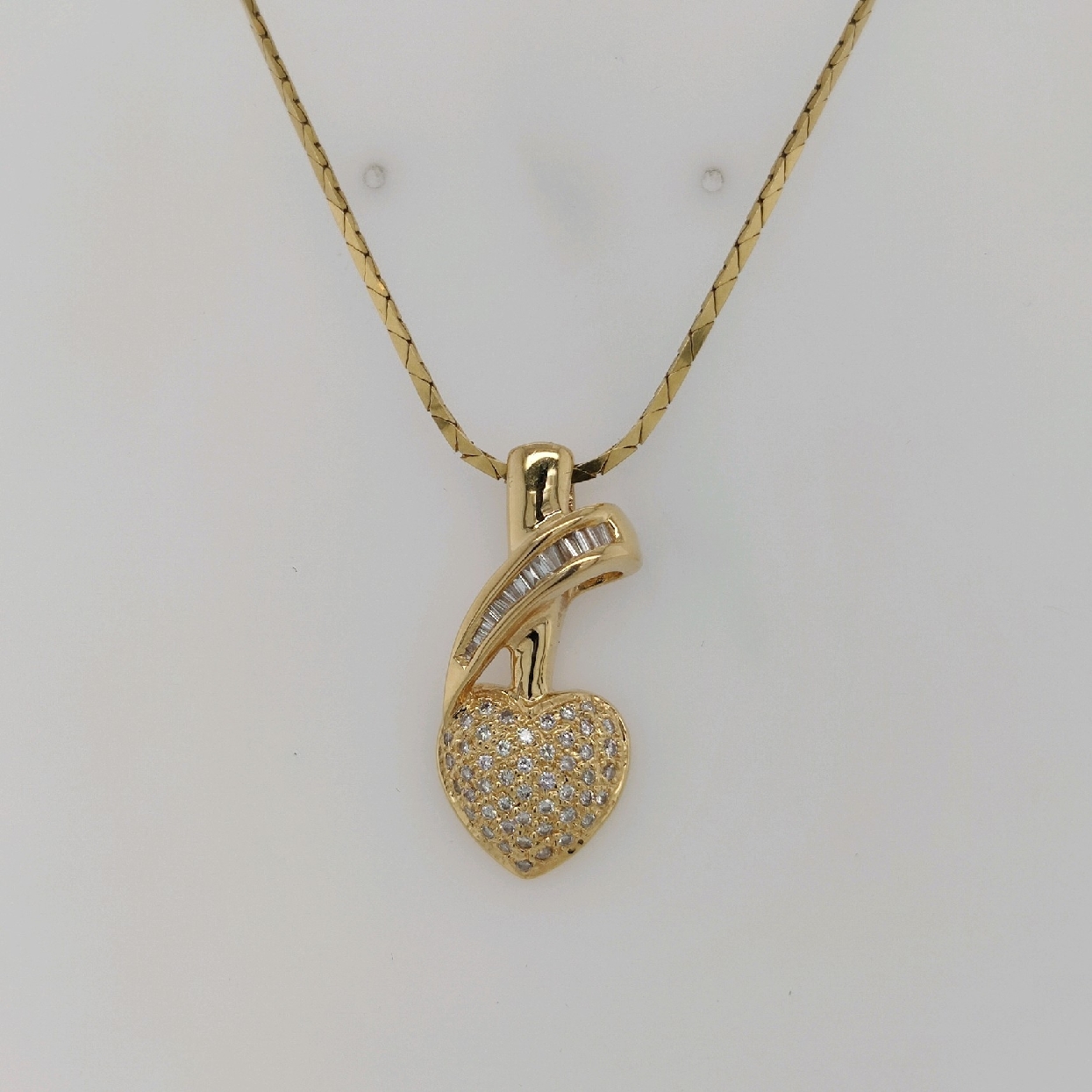18K Diamond Pave Puffy Heart Pendant on 16 inch Square Snake Chain
