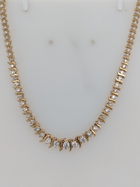 14K Yellow Gold Graduated Diamond S-Link Riviera Necklace; 16.5 inches