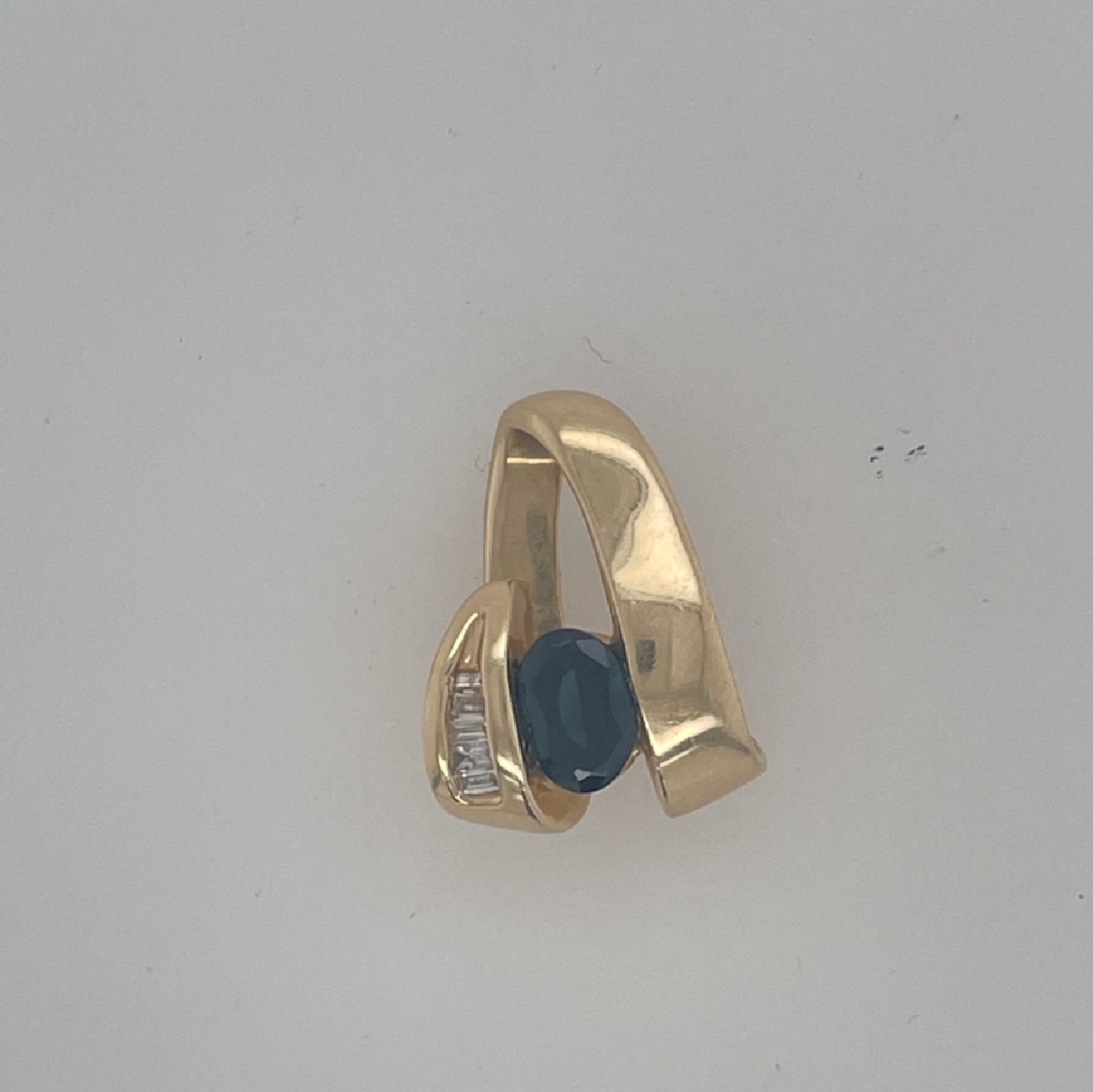 14k Yellow Gold Sapphire Avant Guarde Pendant with Micro Baguette Diamond Accents