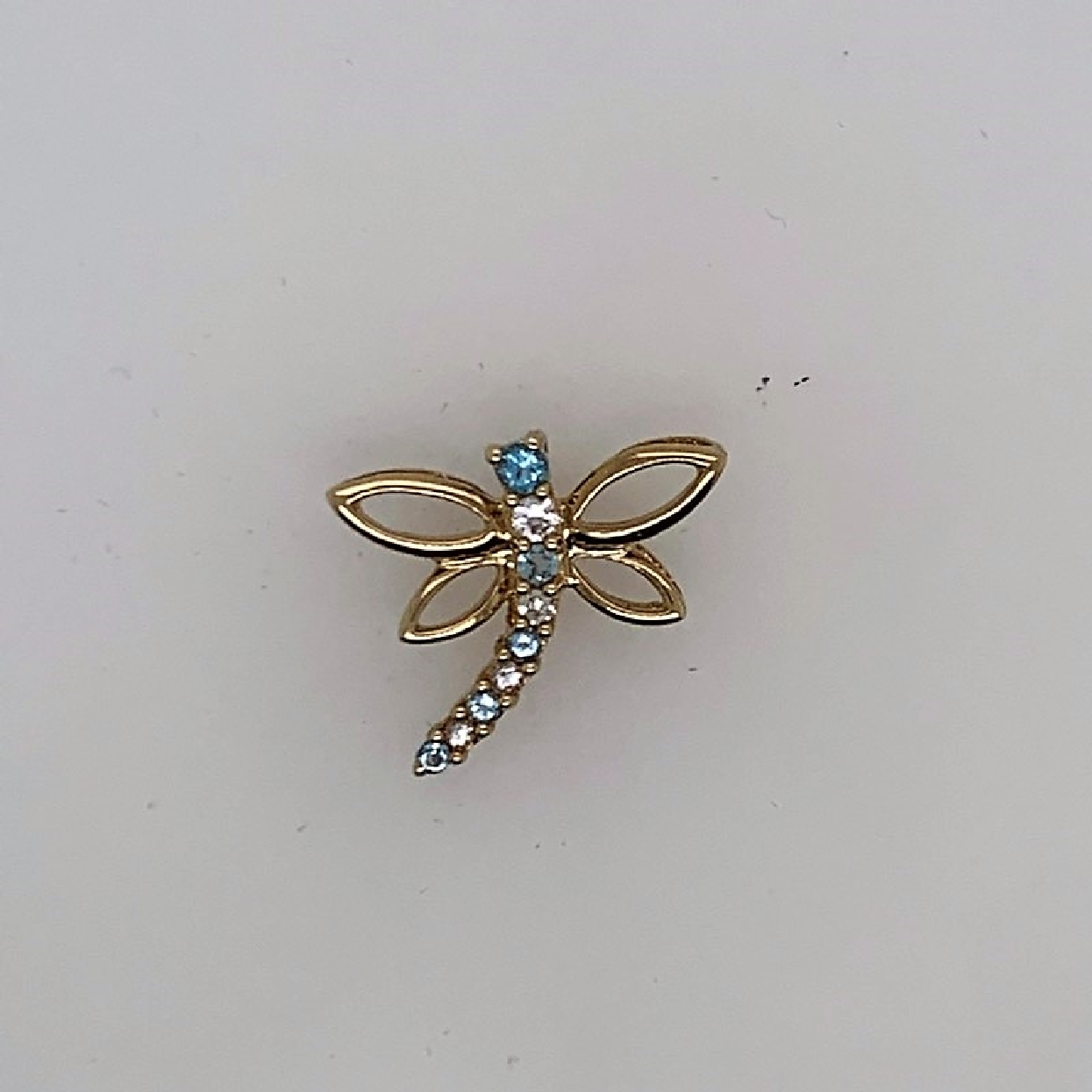 10K Yellow Gold Dragonfly Charm/Pendant with Blue and White Topaz