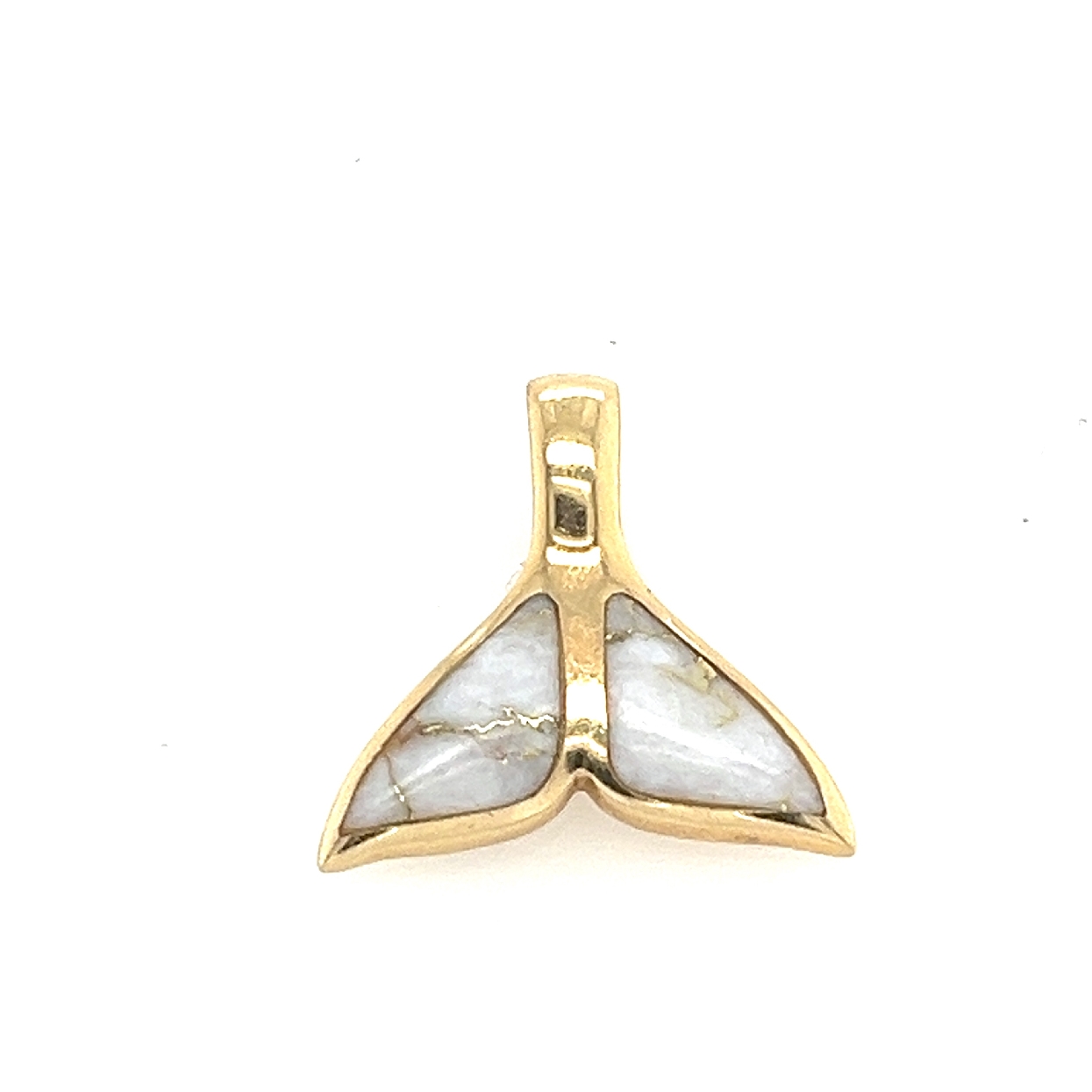 14K Yellow Gold Whale Tail with White Gold Veining Inlay 